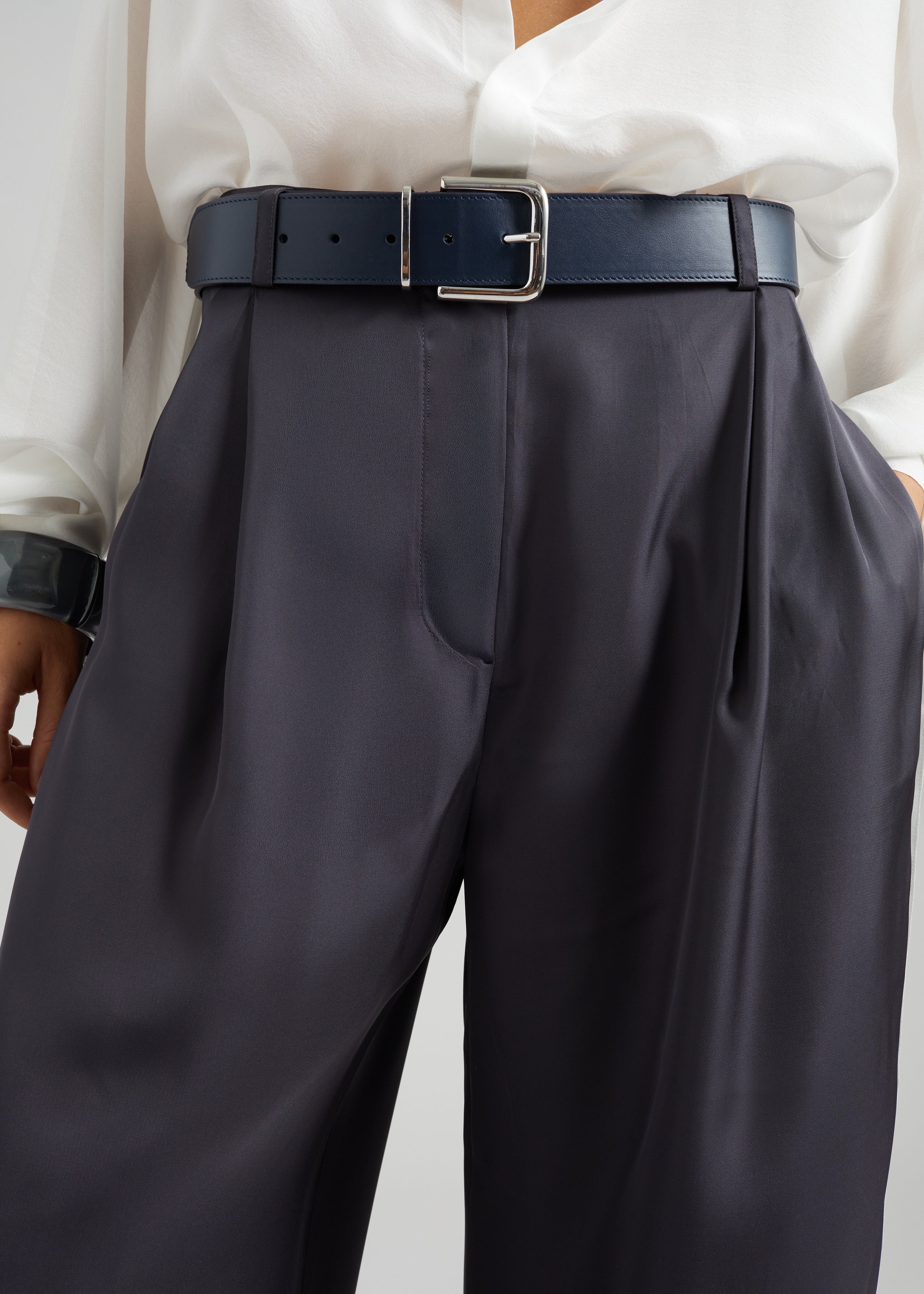 Sarno Leather Belt - Navy - 2