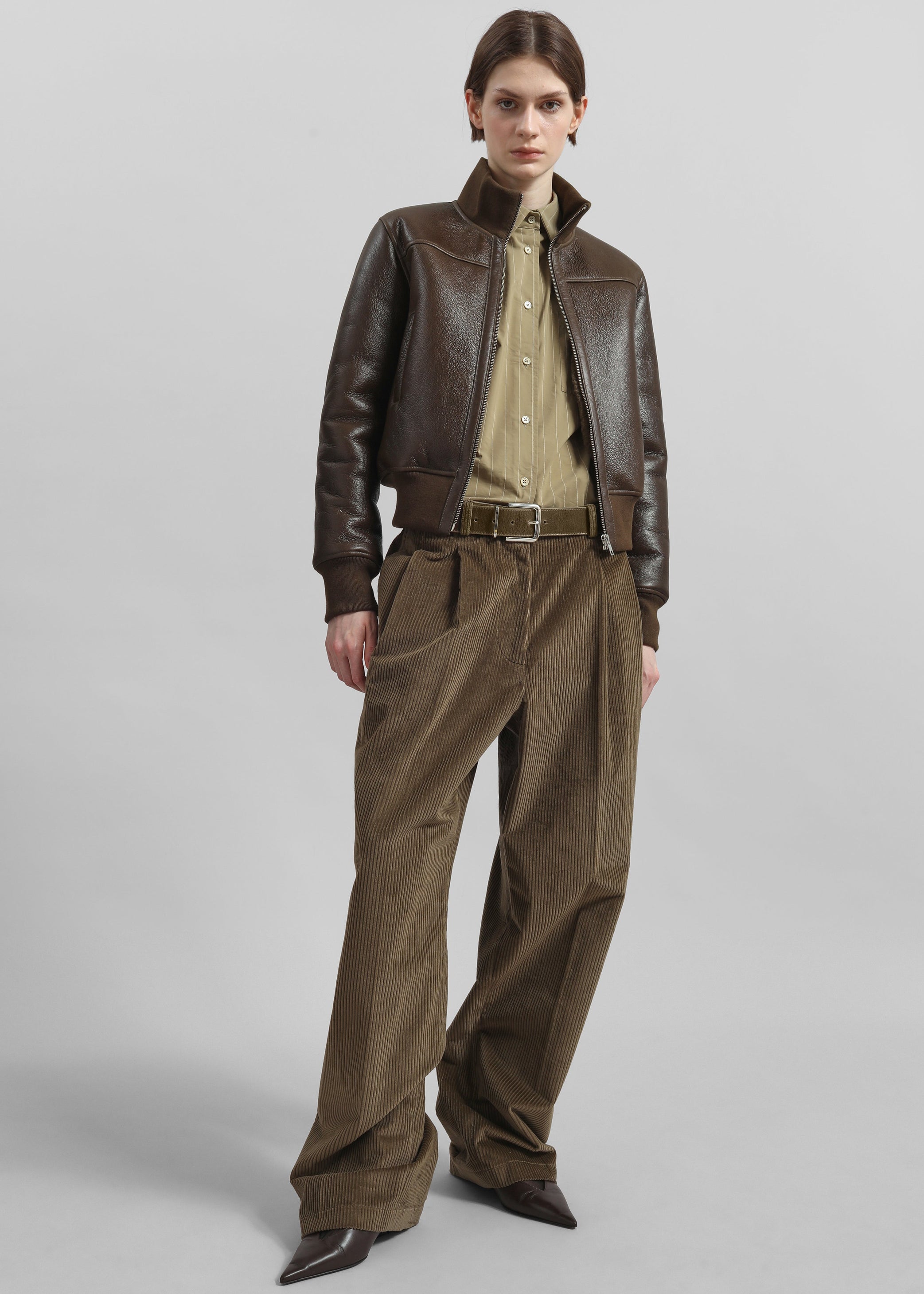 Shop the look image for Sarno Leather Belt - Olive/Silver