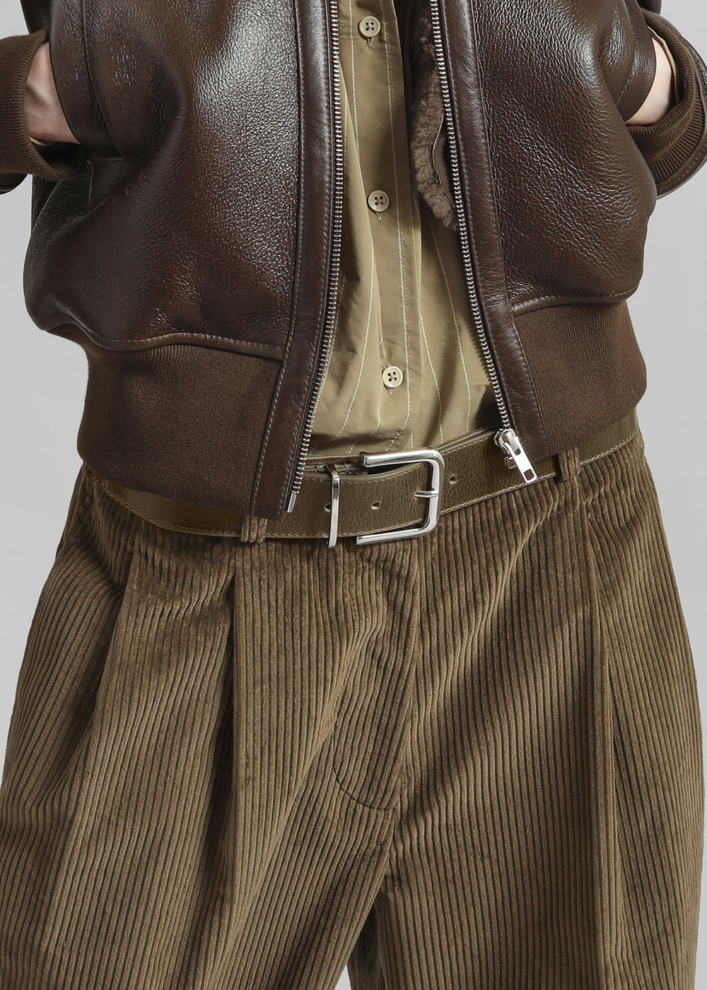 Sarno Leather Belt - Olive/Silver - 1