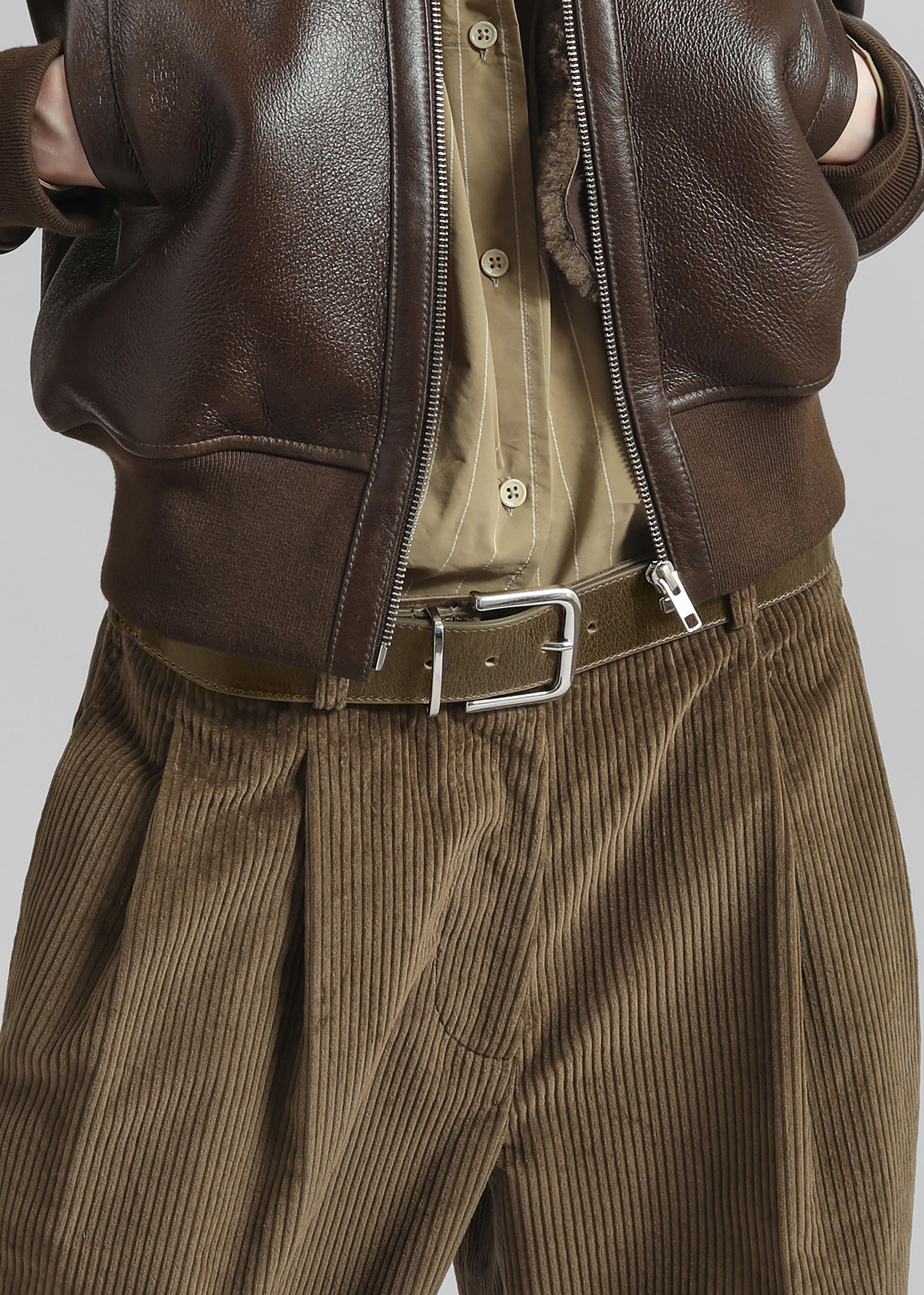 Sarno Leather Belt - Olive/Silver - 2