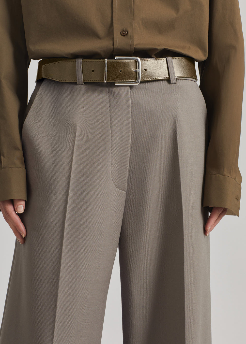 Sarno Leather Belt - Olive/Silver - 1