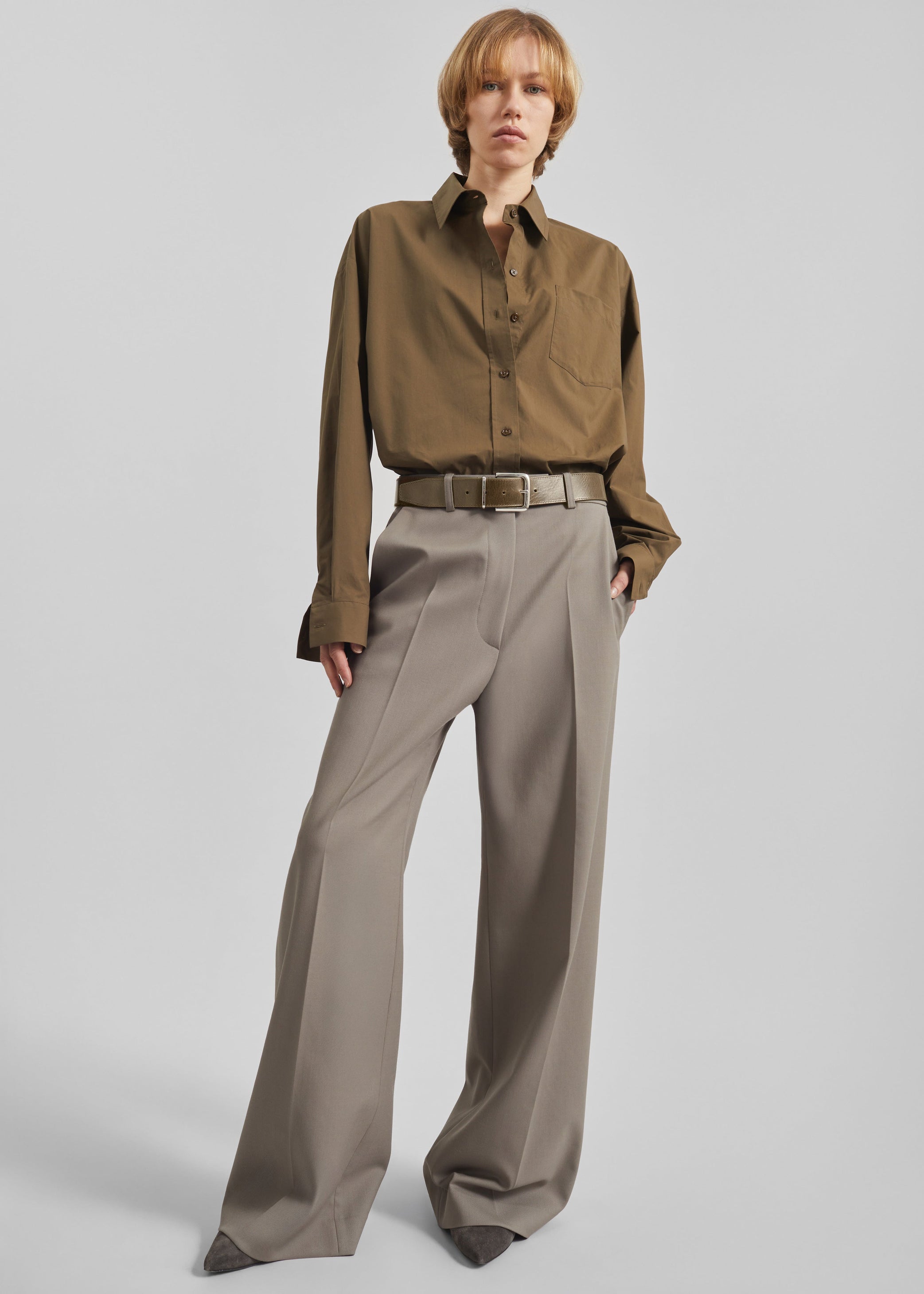 Shop the look image for Sarno Leather Belt - Olive/Silver