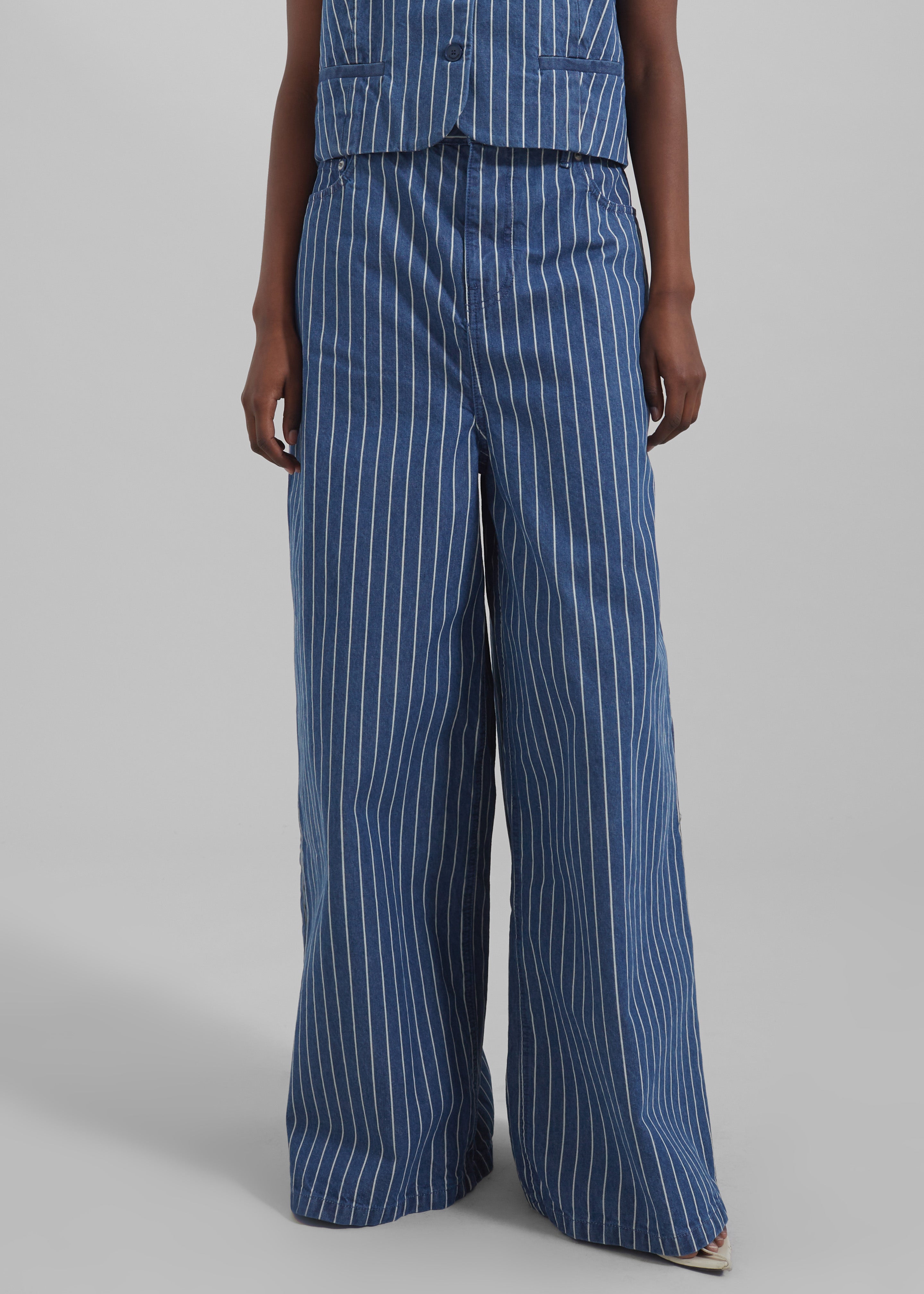 Sasha Wide Leg Jeans - Blue/White Stripe - 3