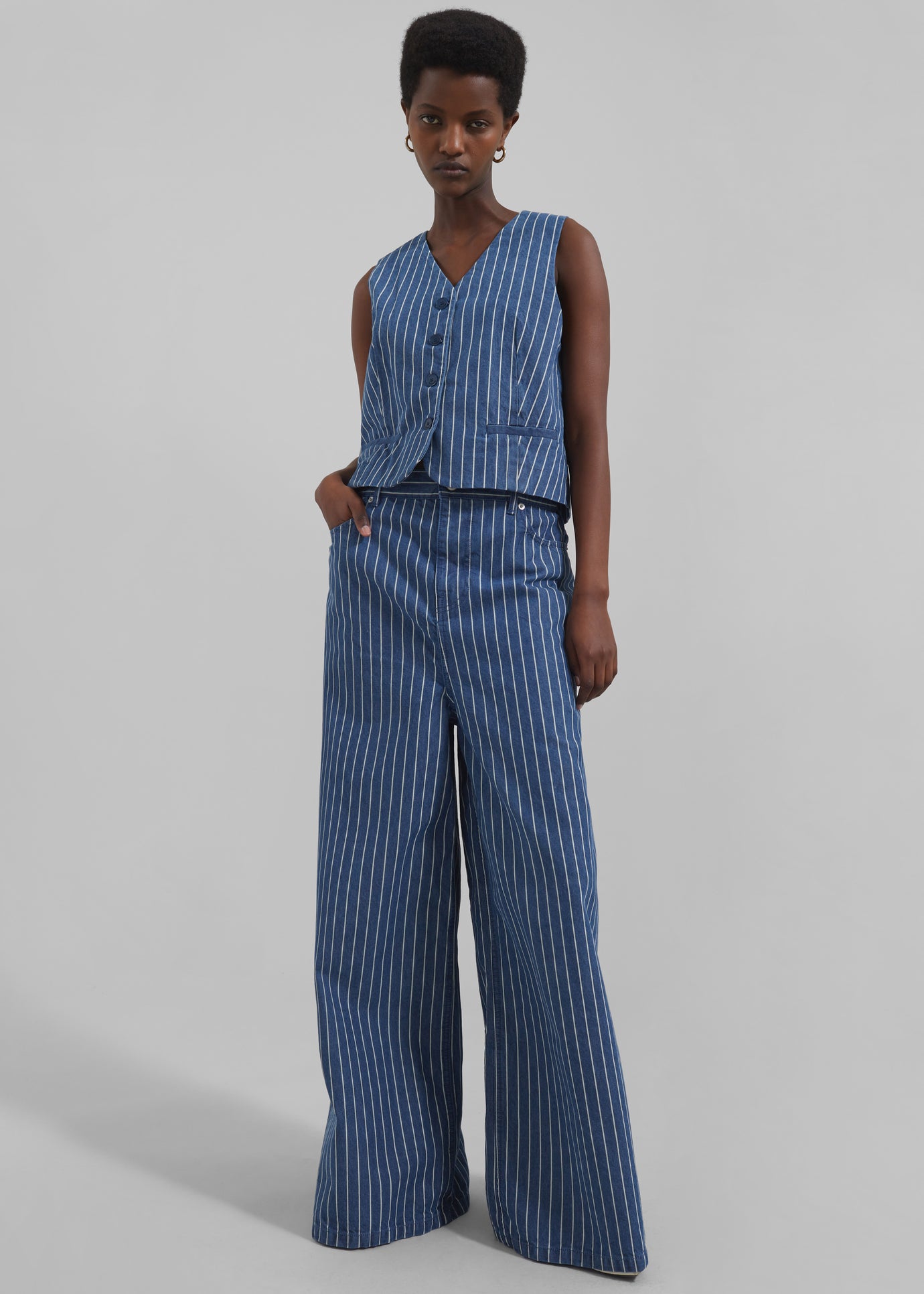 Sasha Wide Leg Jeans - Blue/White Stripe - 1