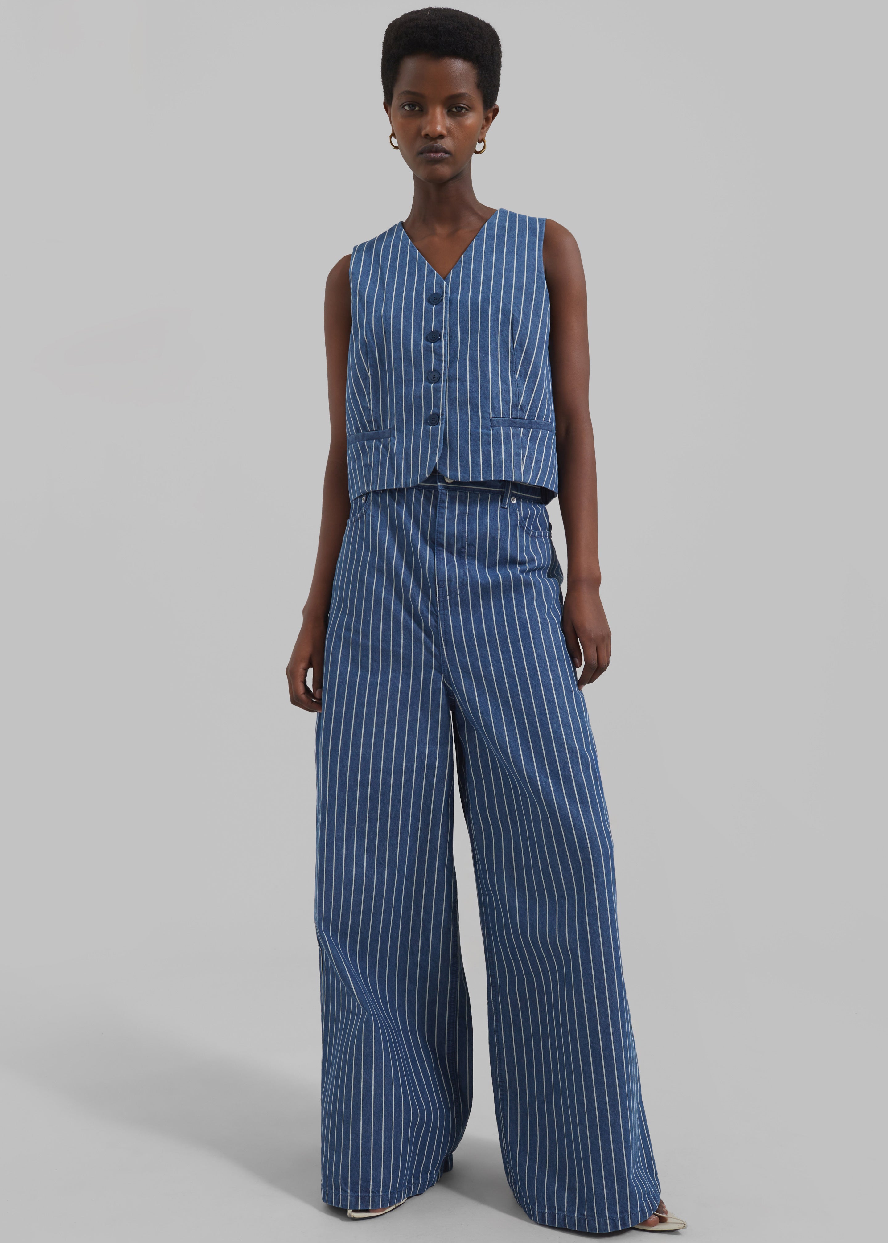 Sasha Wide Leg Jeans - Blue/White Stripe - 6