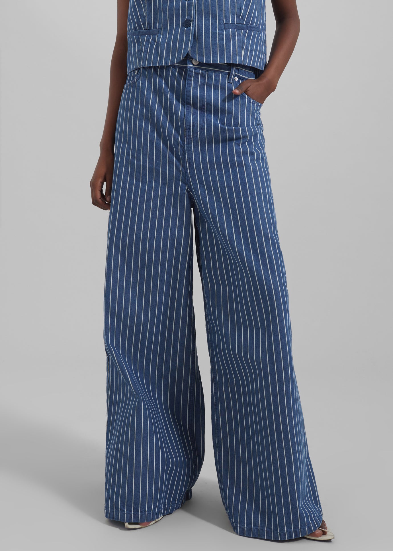 Sasha Wide Leg Jeans - Blue/White Stripe