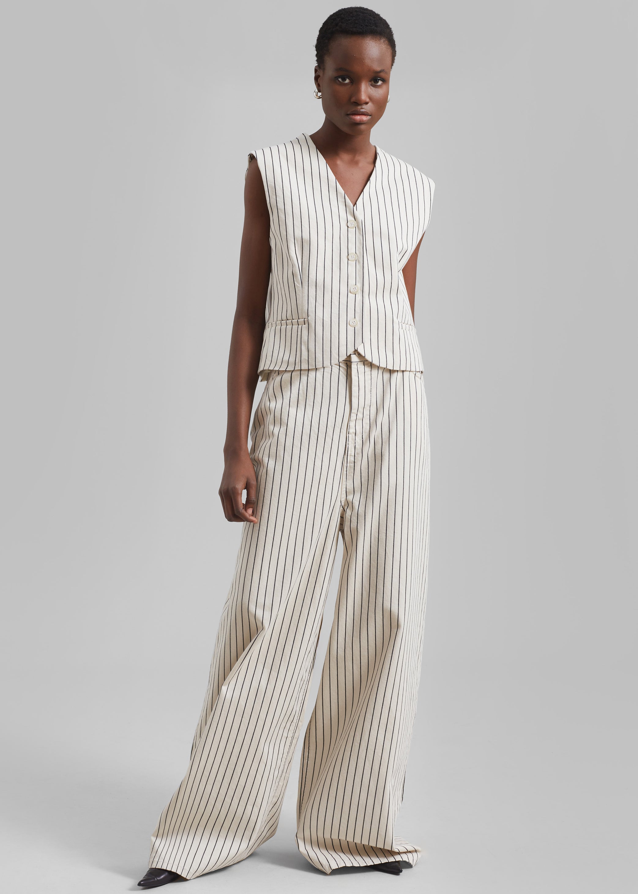 Shop the look image for Sasha Wide Leg Jeans - Cream/Black Stripe