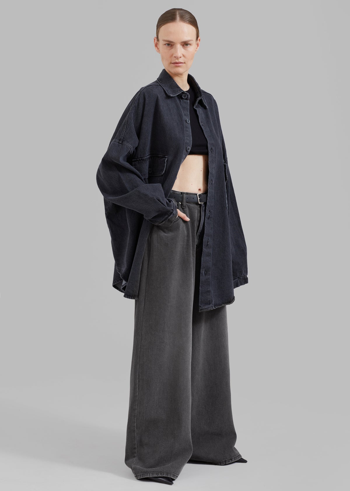 Sasha Wide Leg Jeans - Dark Grey - 5