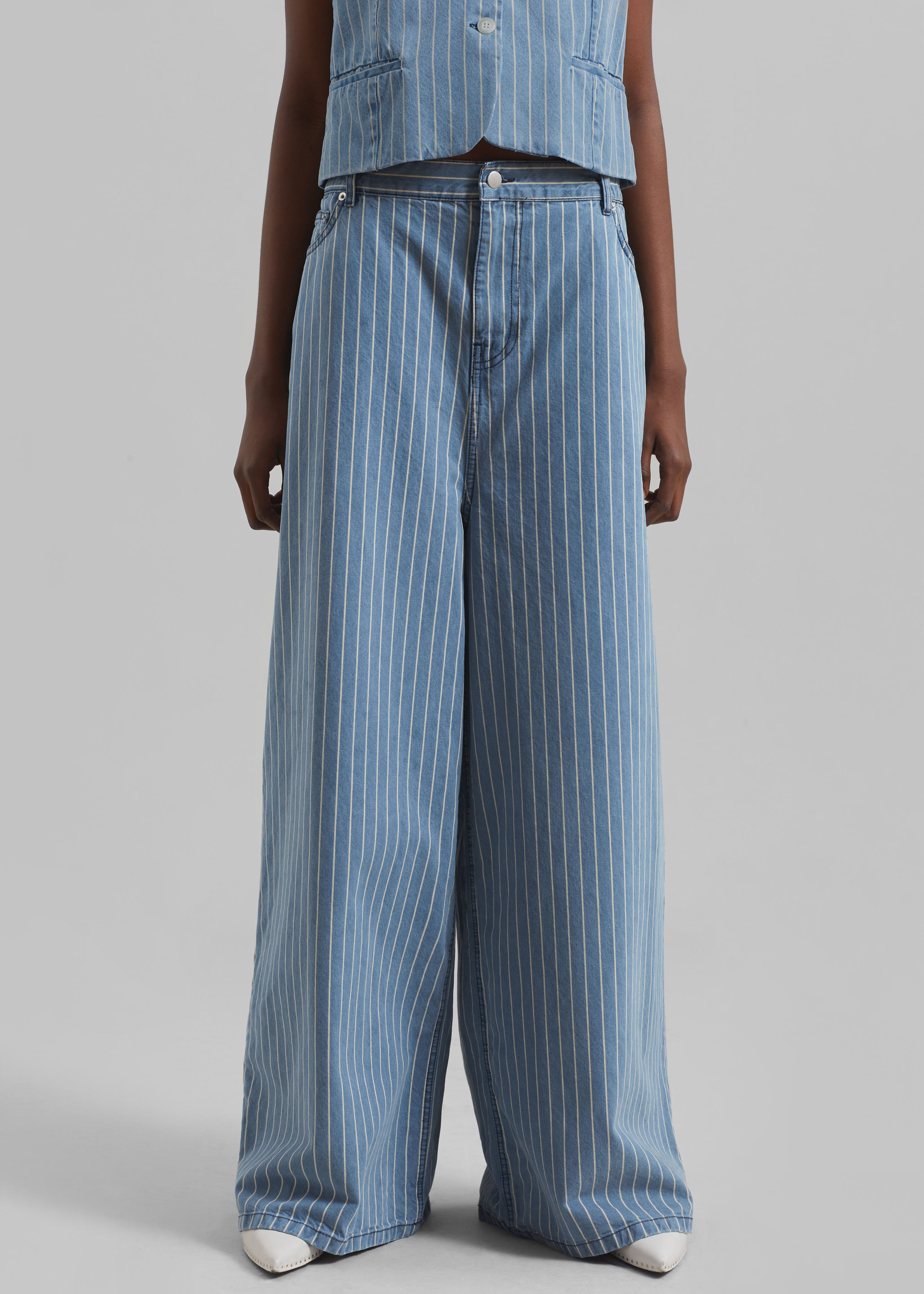 Sasha Wide Leg Jeans - Light Blue/White Stripe - 8
