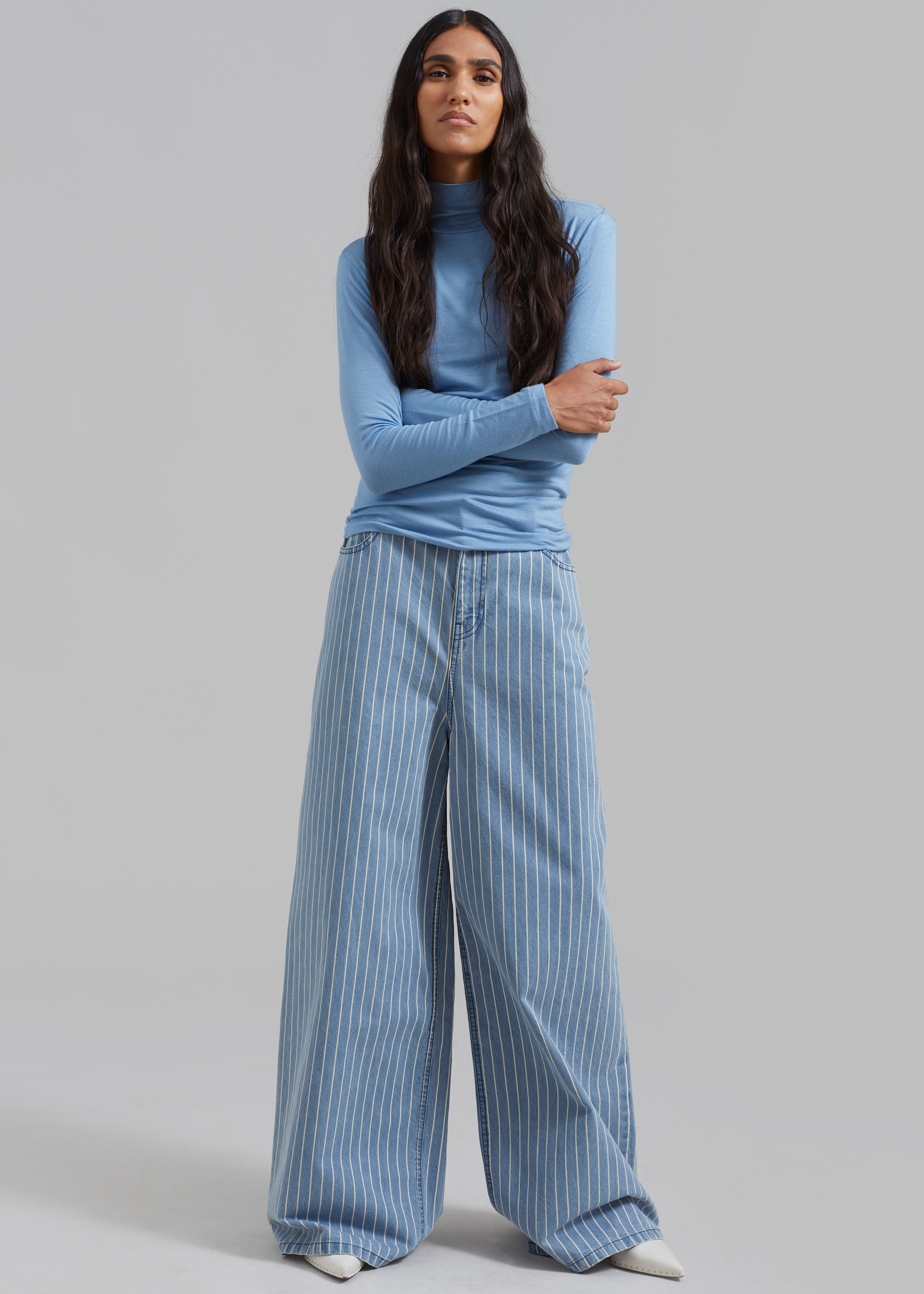 Sasha Wide Leg Jeans - Light Blue/White Stripe - 1