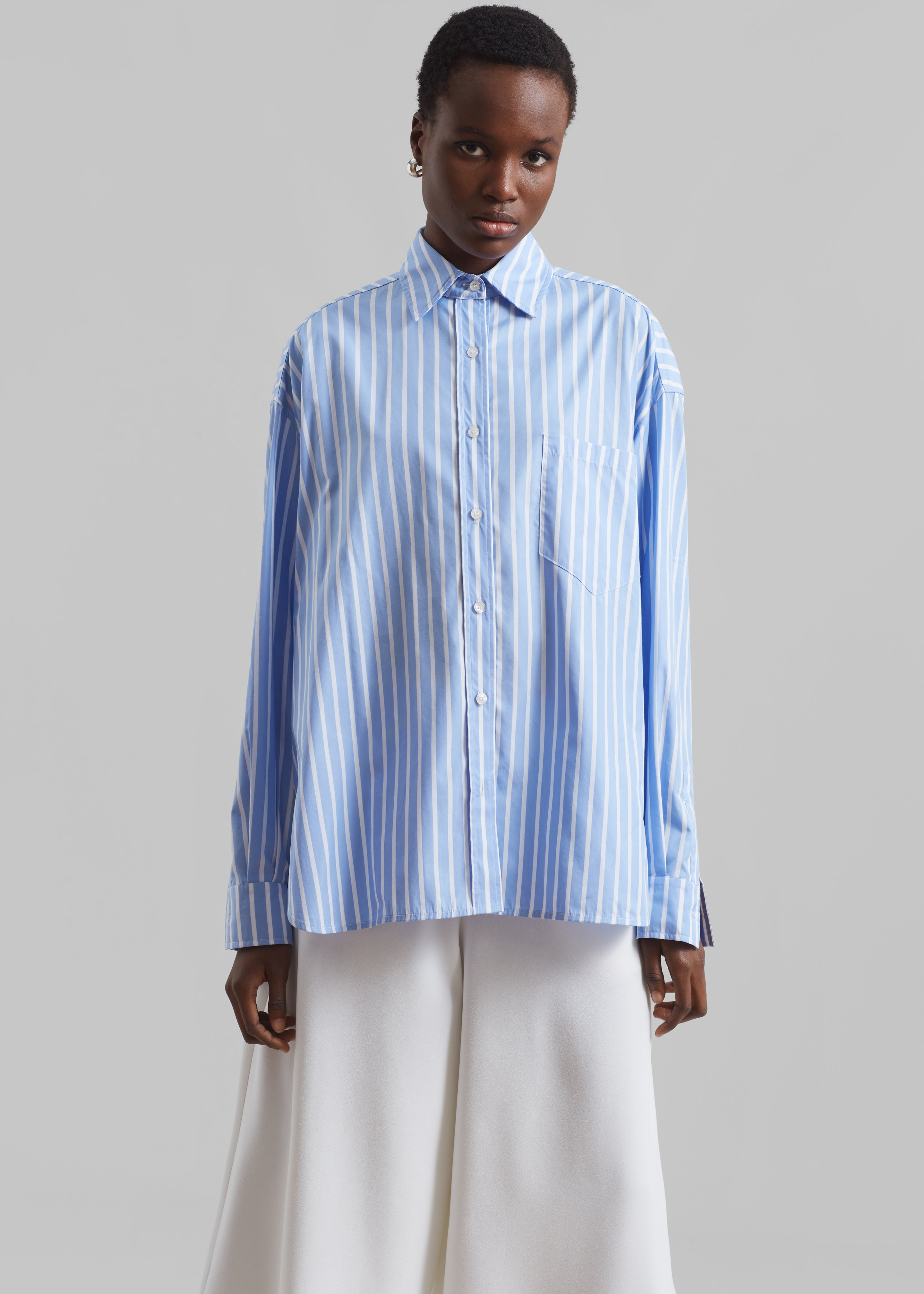 Georgia Boxy Shirt - Sky Blue/White Stripe - 7