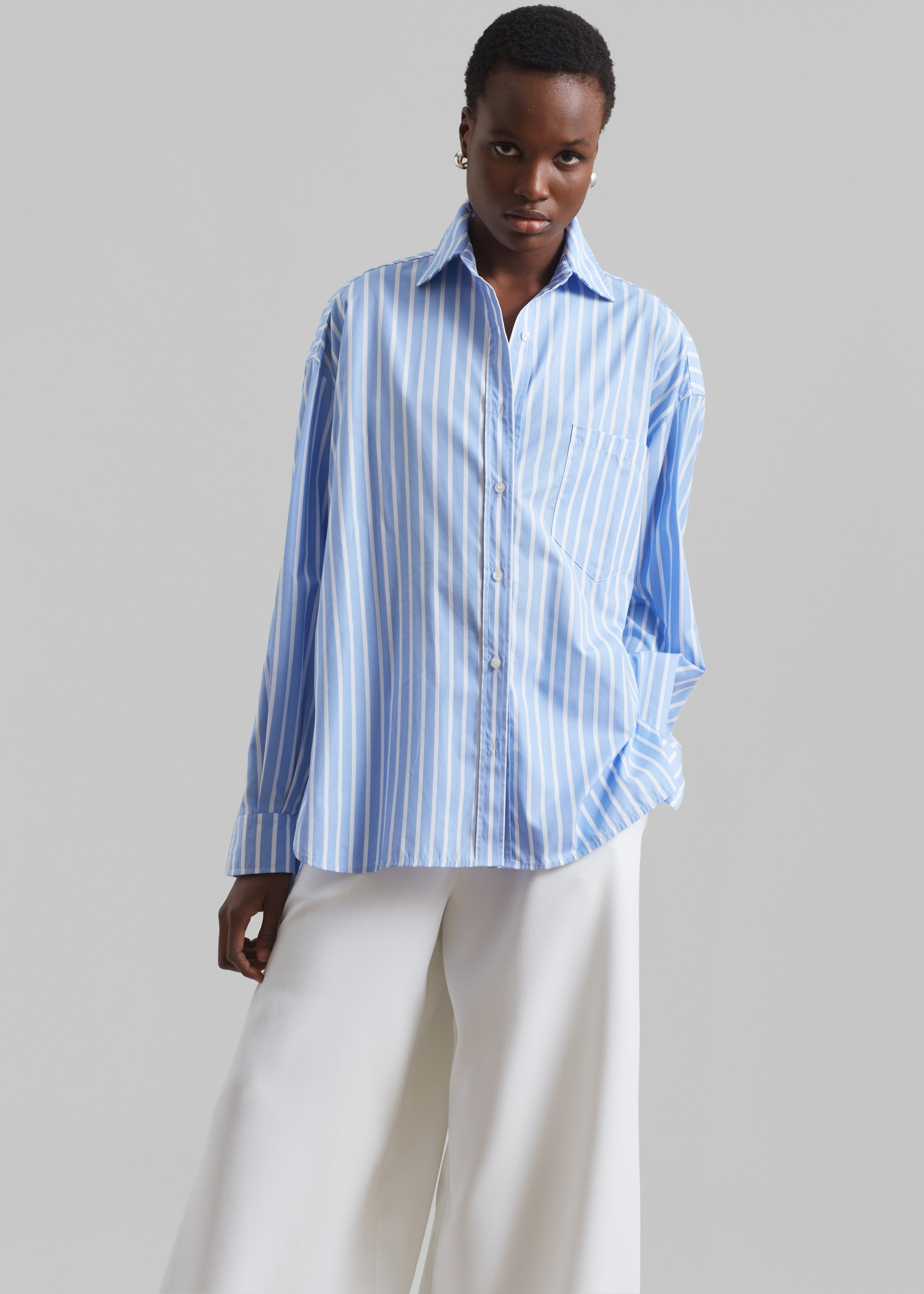 Georgia Boxy Shirt - Sky Blue/White Stripe - 3