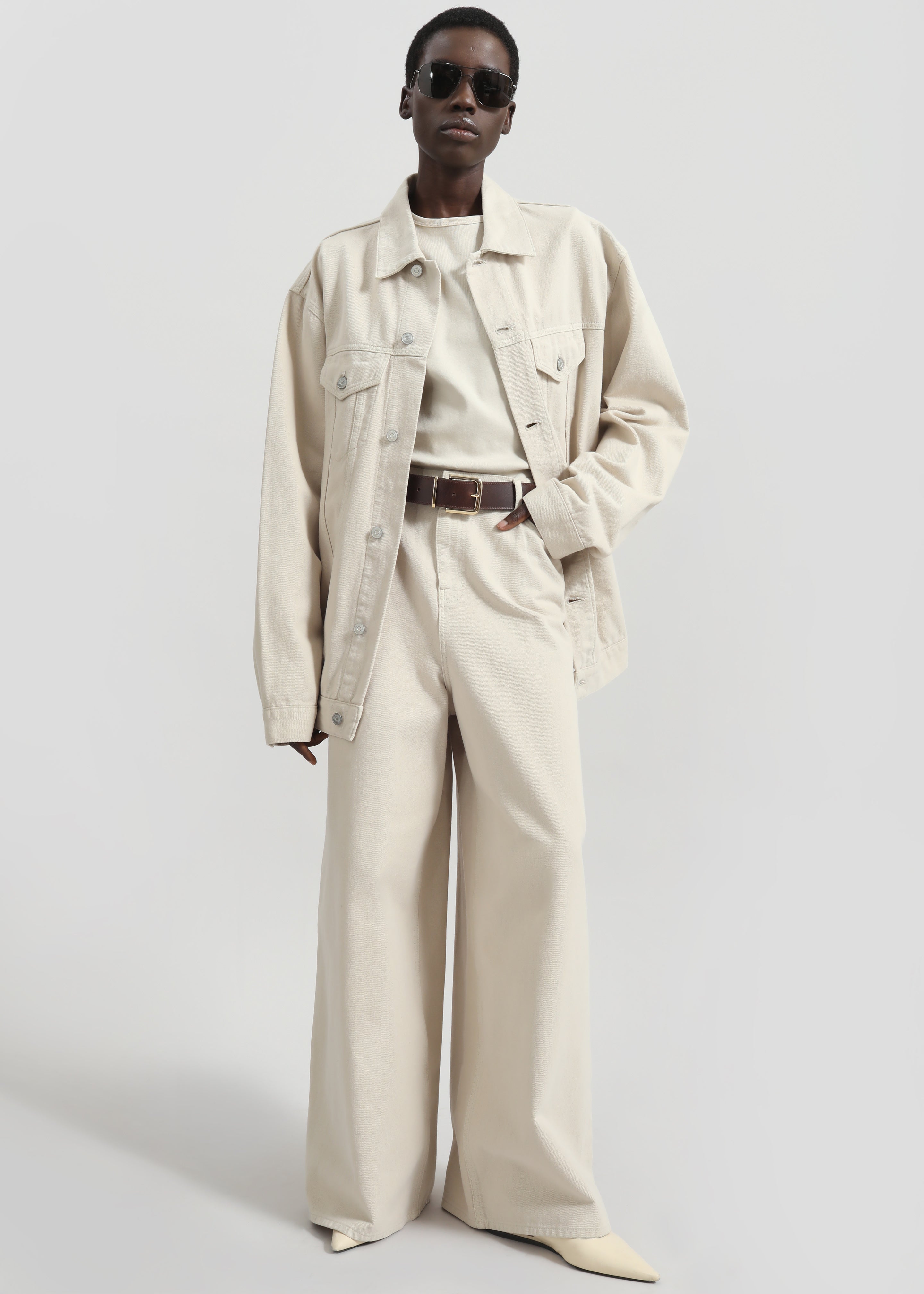 Sasha Wide Leg Jeans - Sand - 1