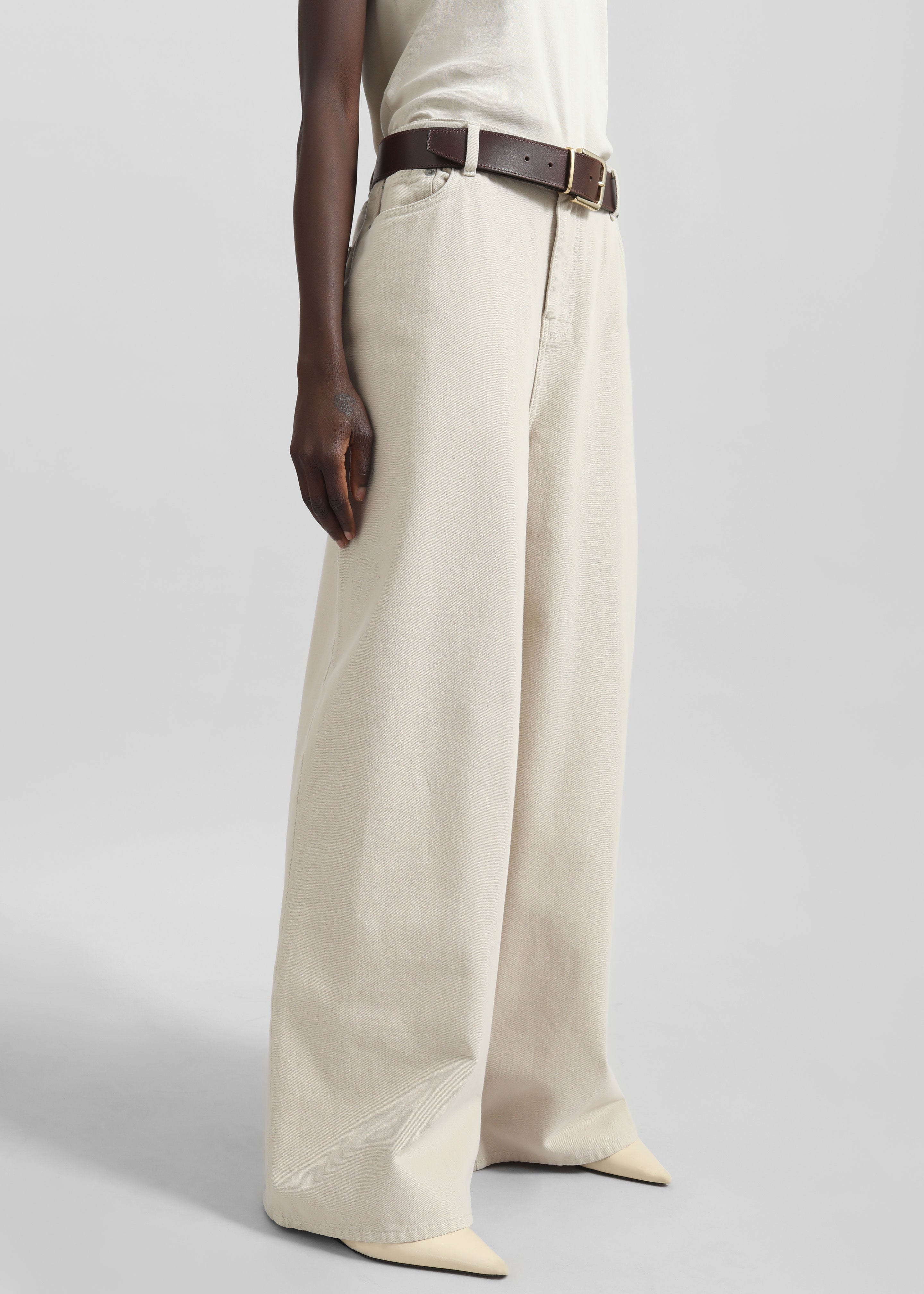 Sasha Wide Leg Jeans - Sand - 4