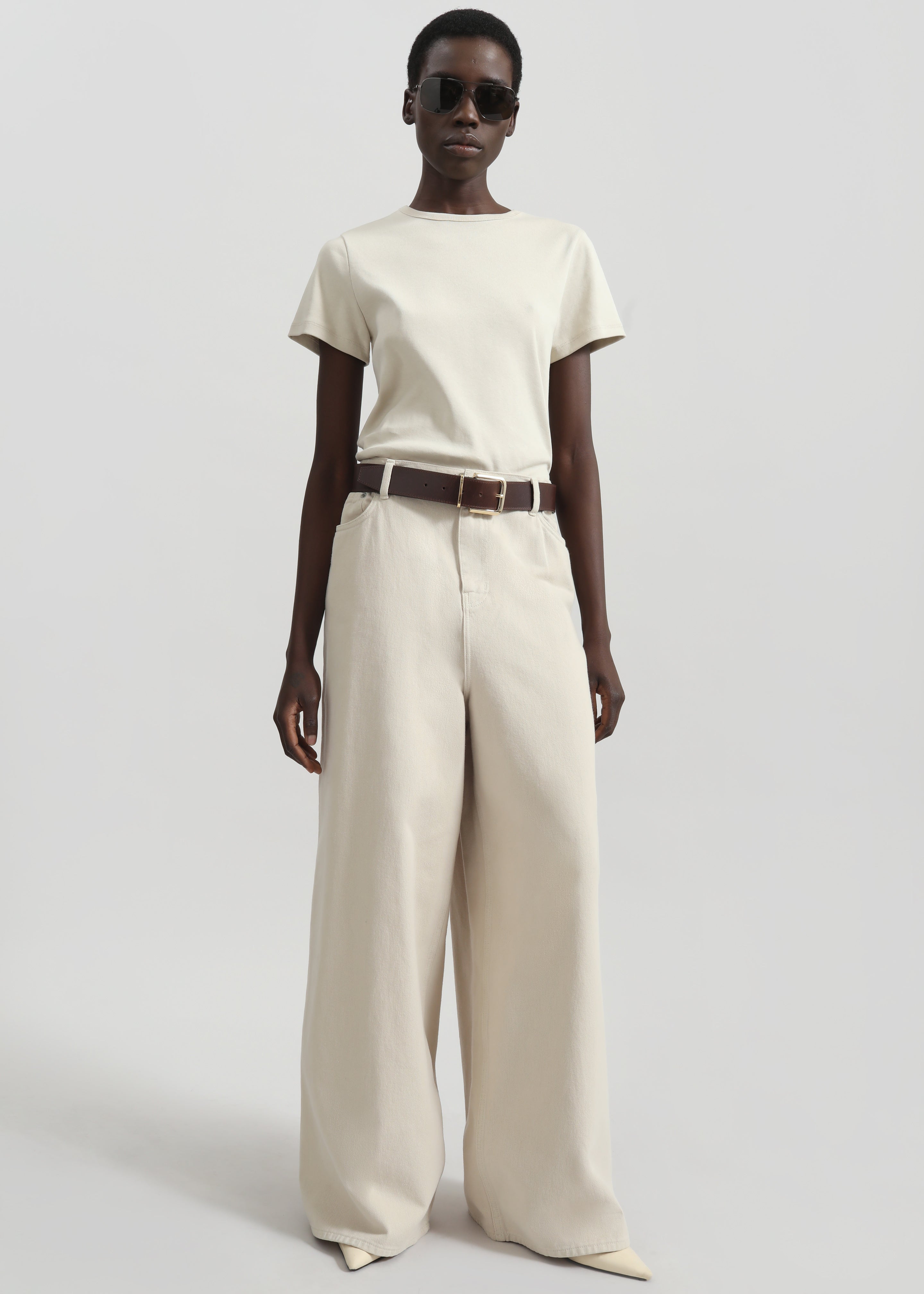 Sasha Wide Leg Jeans - Sand - 5
