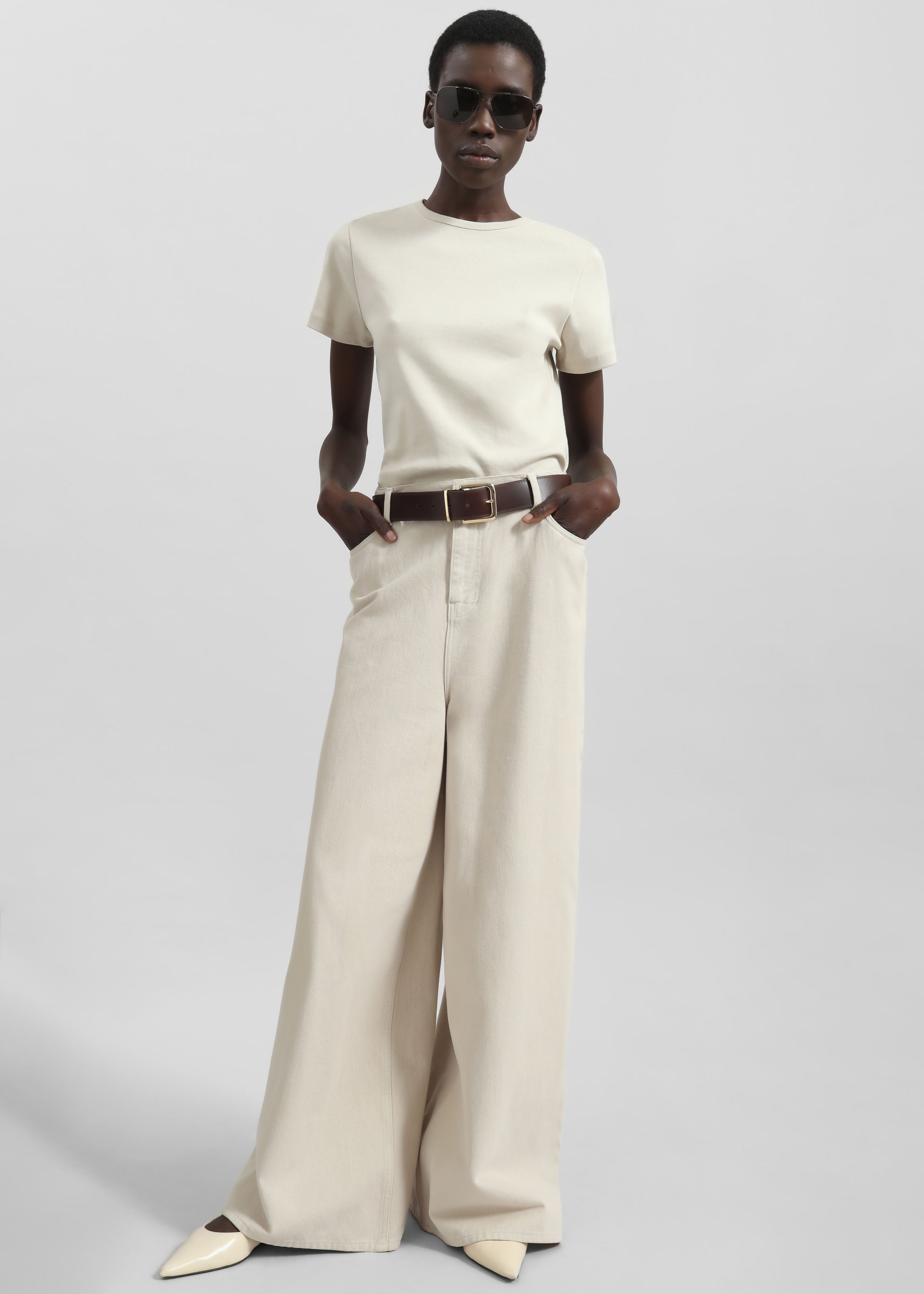 Sasha Wide Leg Jeans - Sand - 3