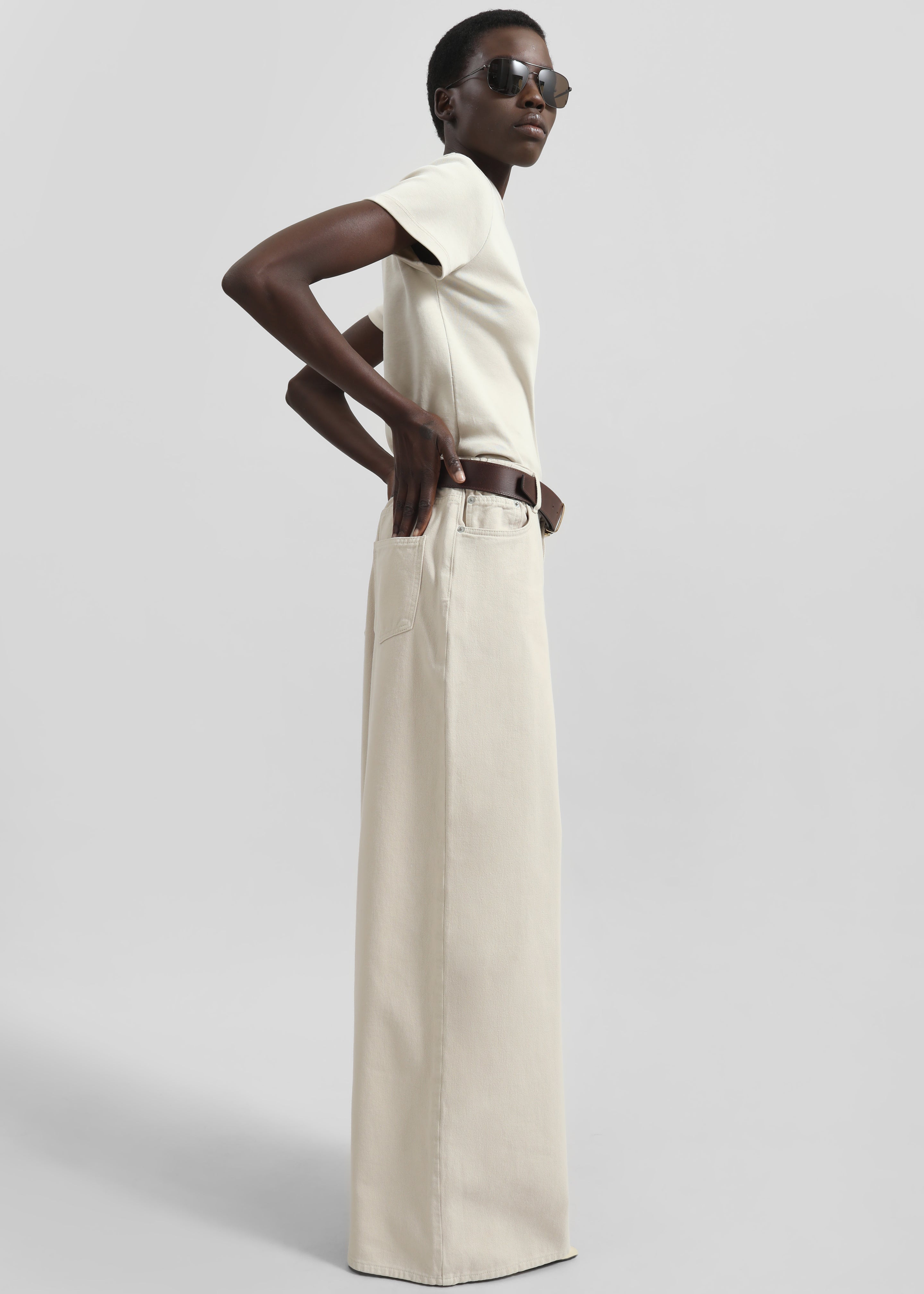 Sasha Wide Leg Jeans - Sand - 6
