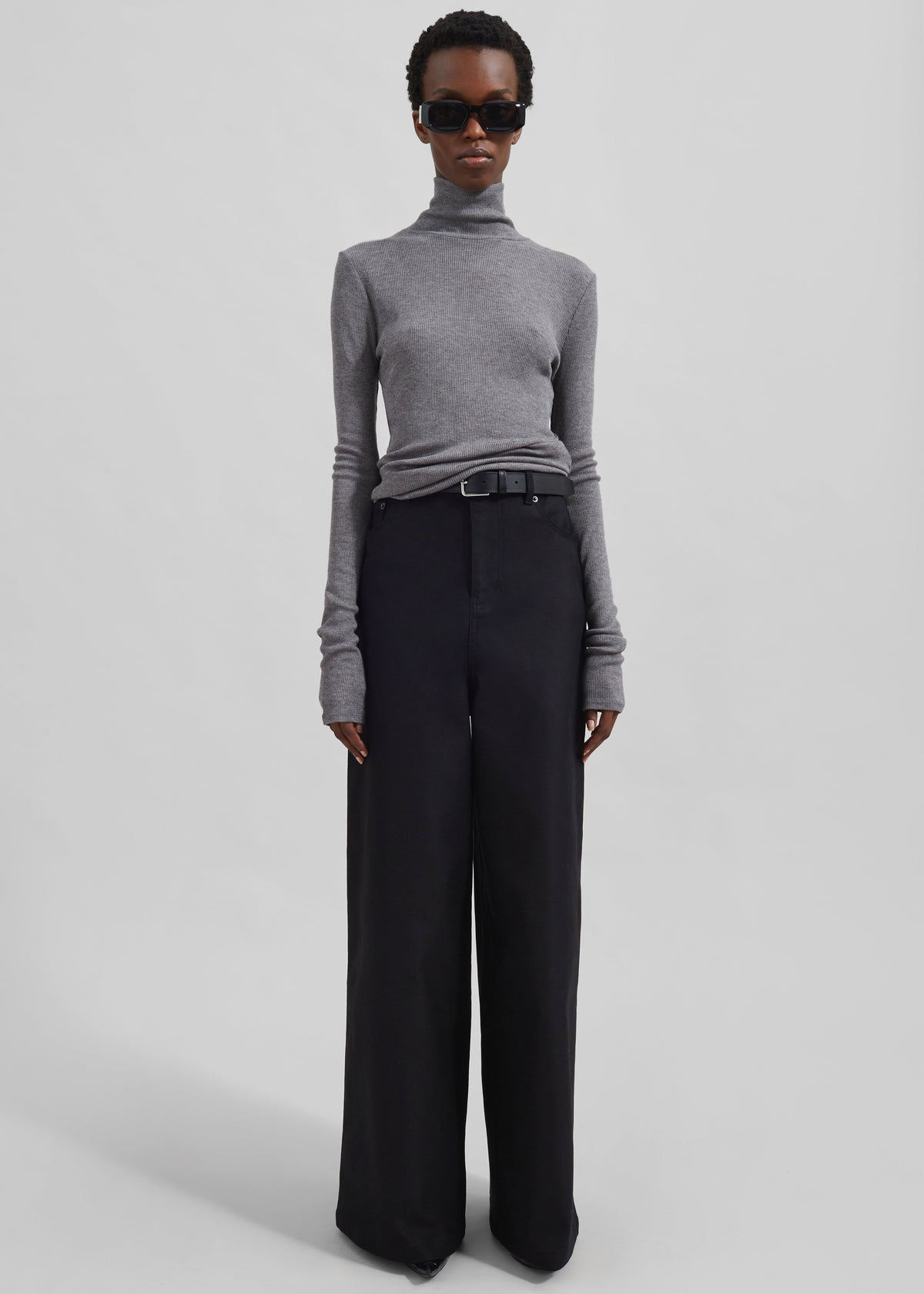 Sasha Wide Leg Twill Pants - Black - 9