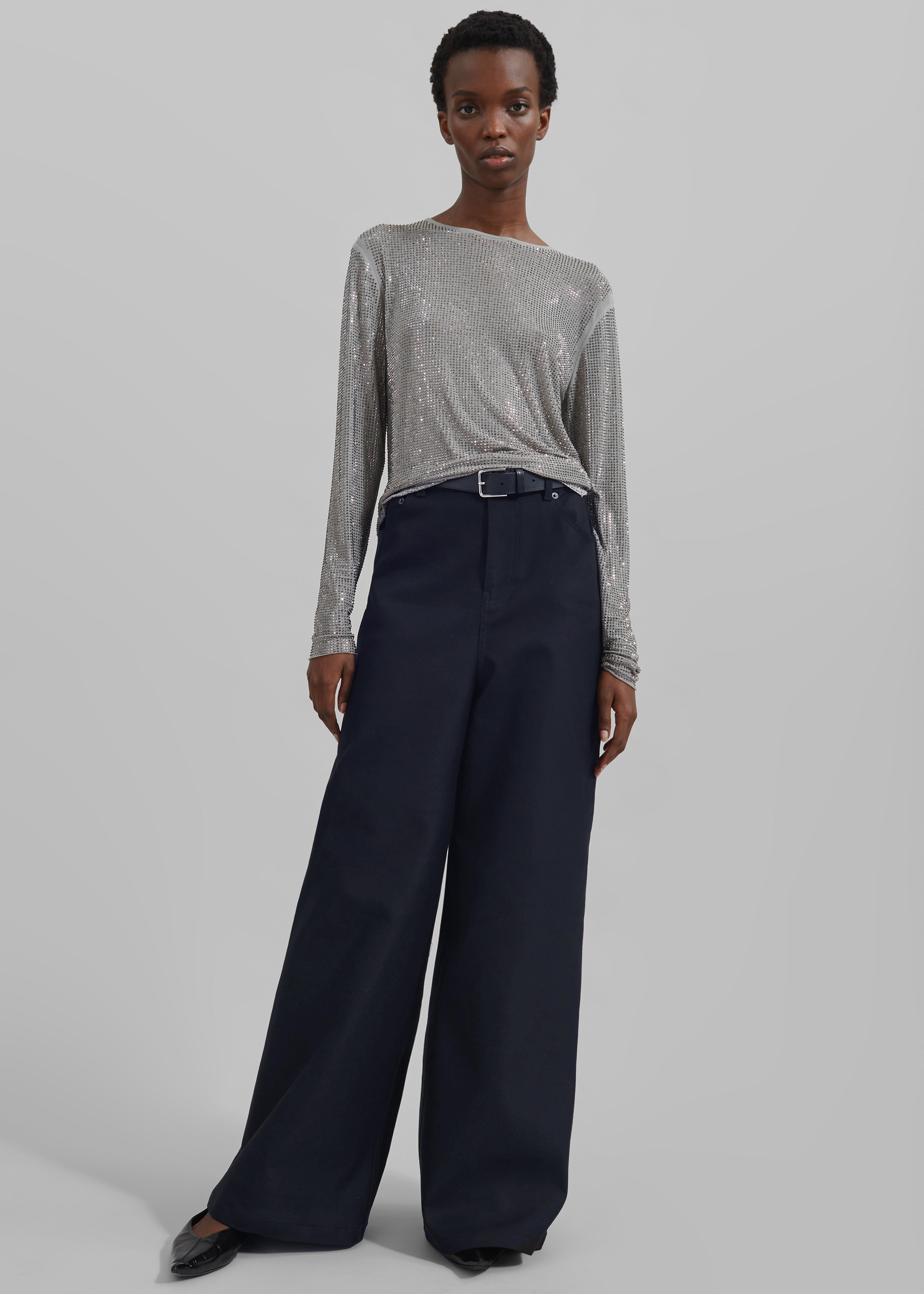 Sasha Wide Leg Twill Pants - Navy - 8