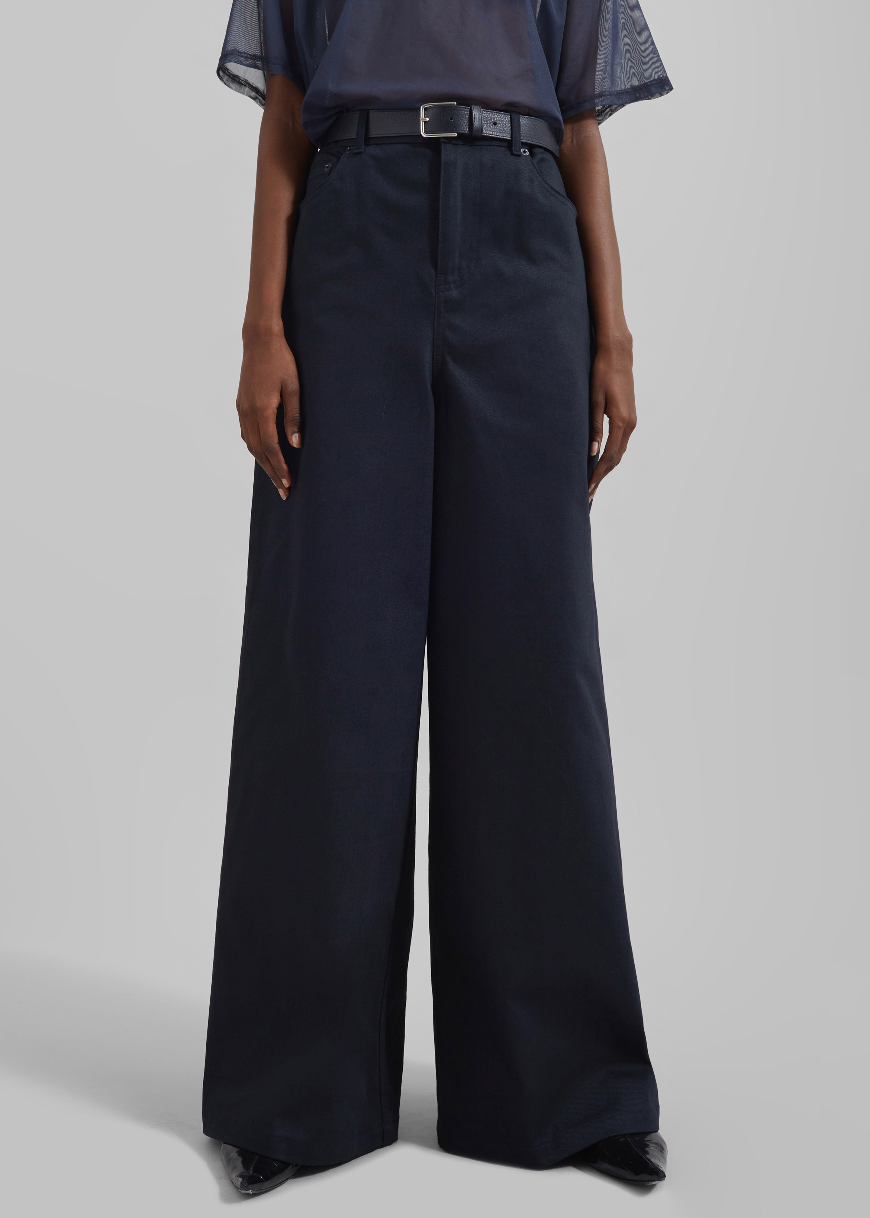 Sasha Wide Leg Twill Pants - Navy - 3