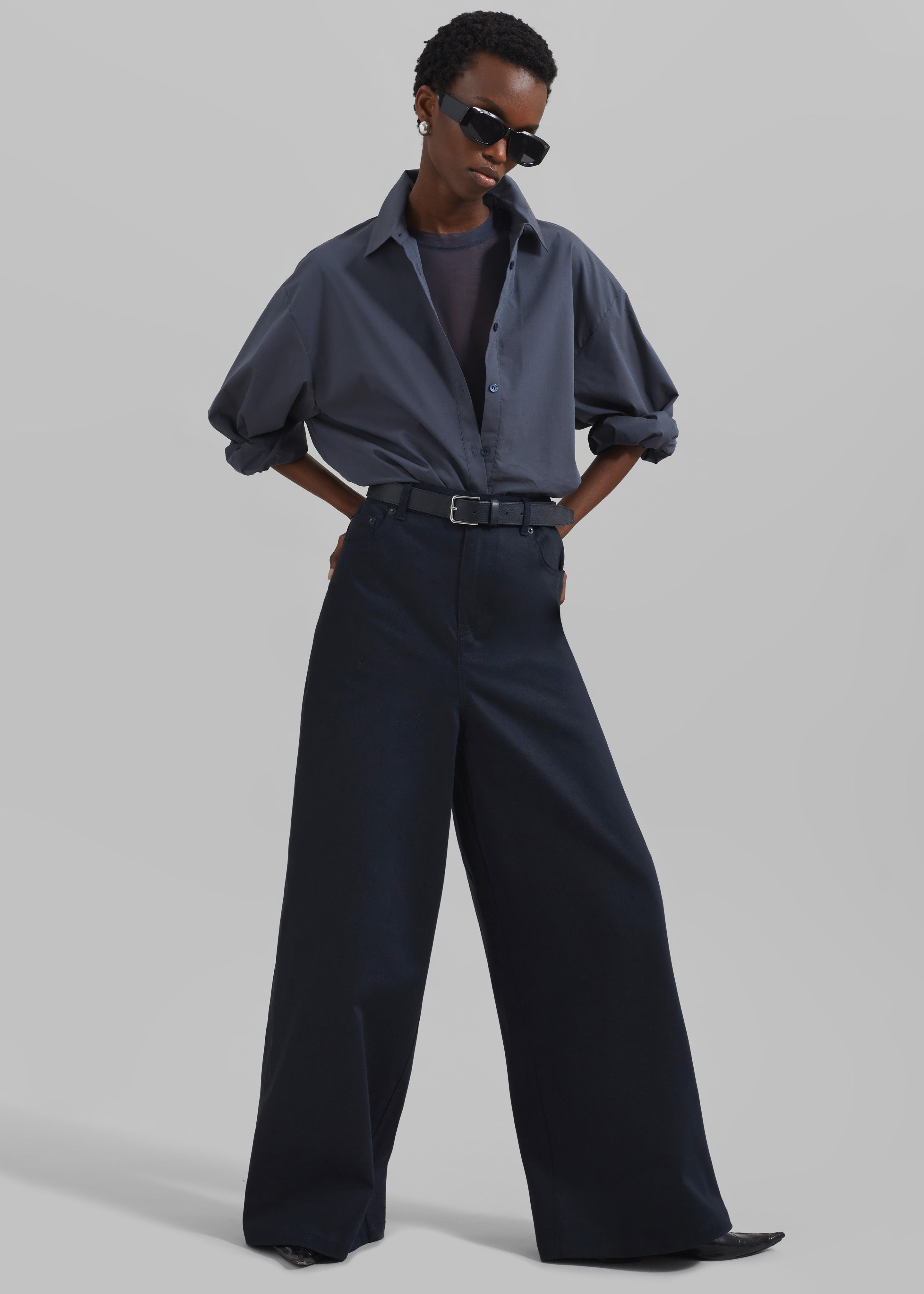 Sasha Wide Leg Twill Pants - Navy - 5