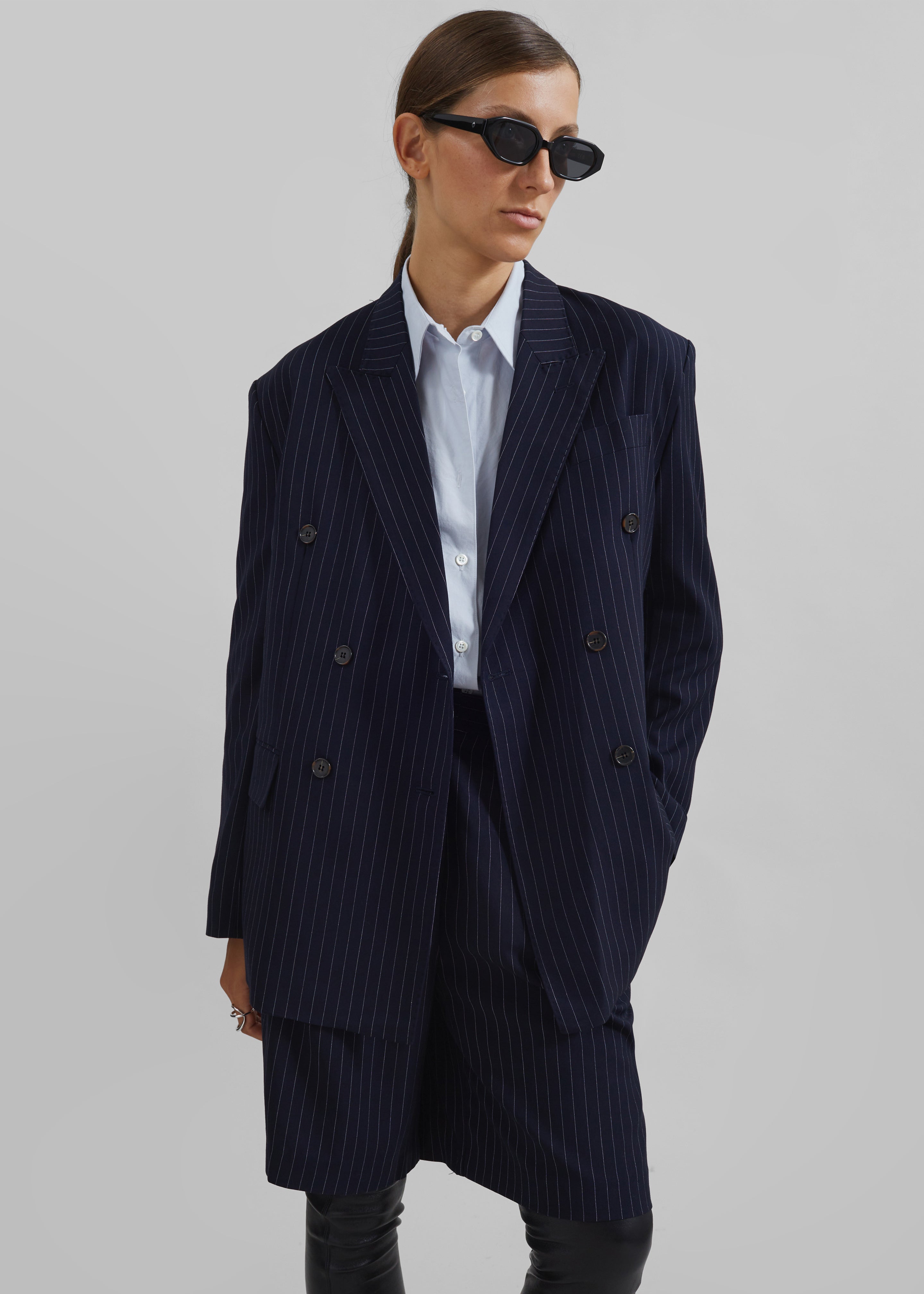 Sava Double Breasted Blazer - Navy/White Stripe - 1