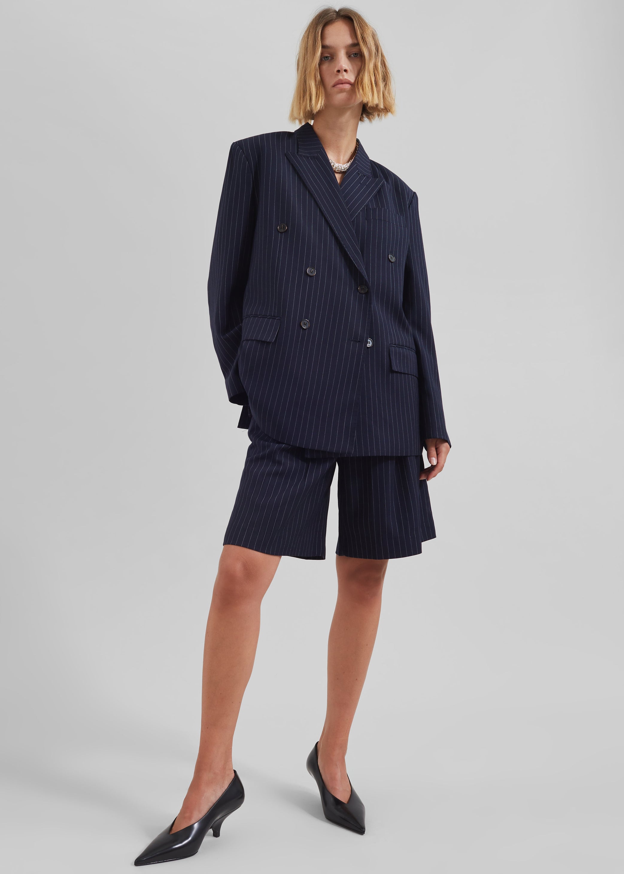 Shop the look image for Sava Double Breasted Blazer - Navy/White Stripe