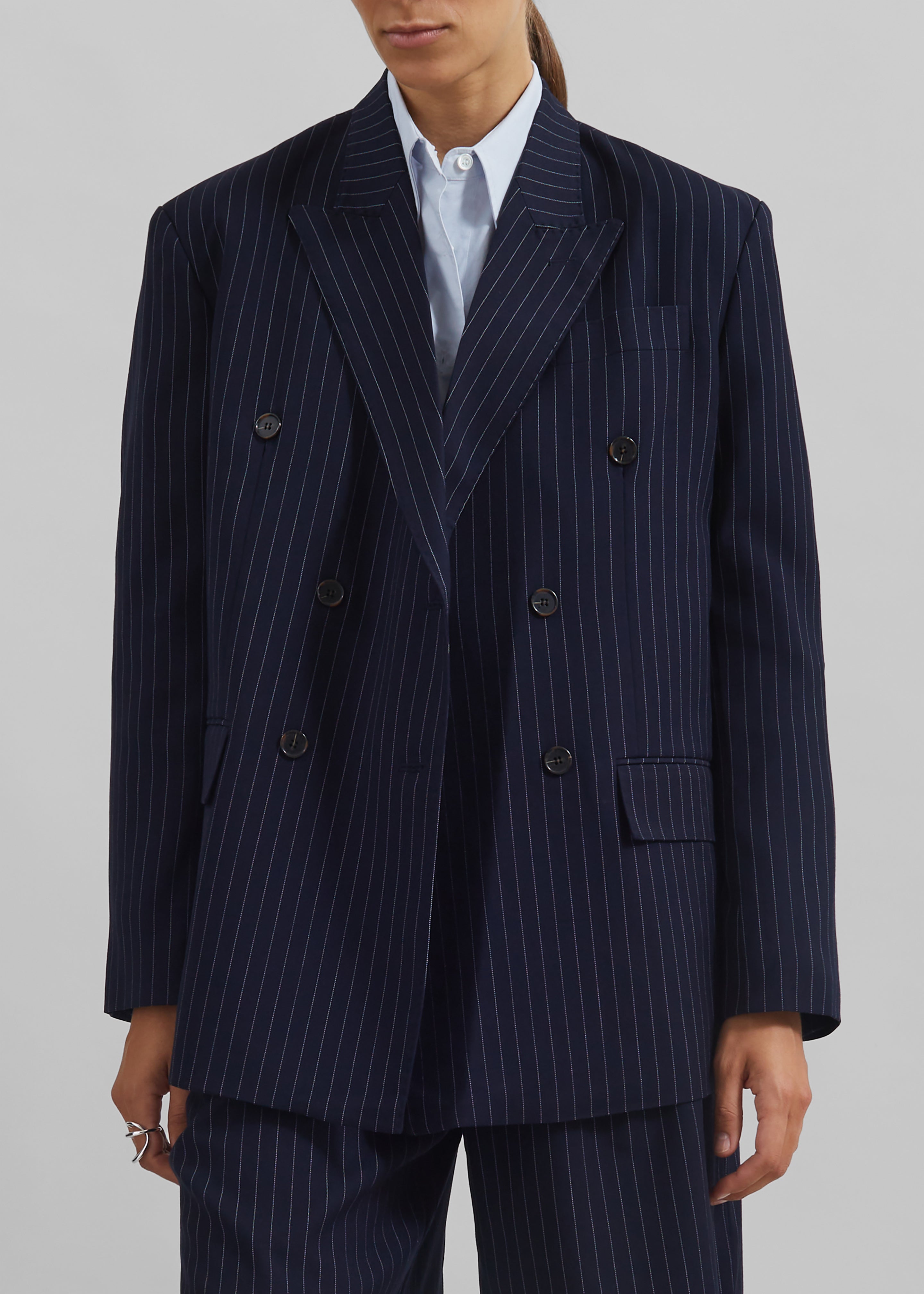 Sava Double Breasted Blazer - Navy/White Stripe - 4