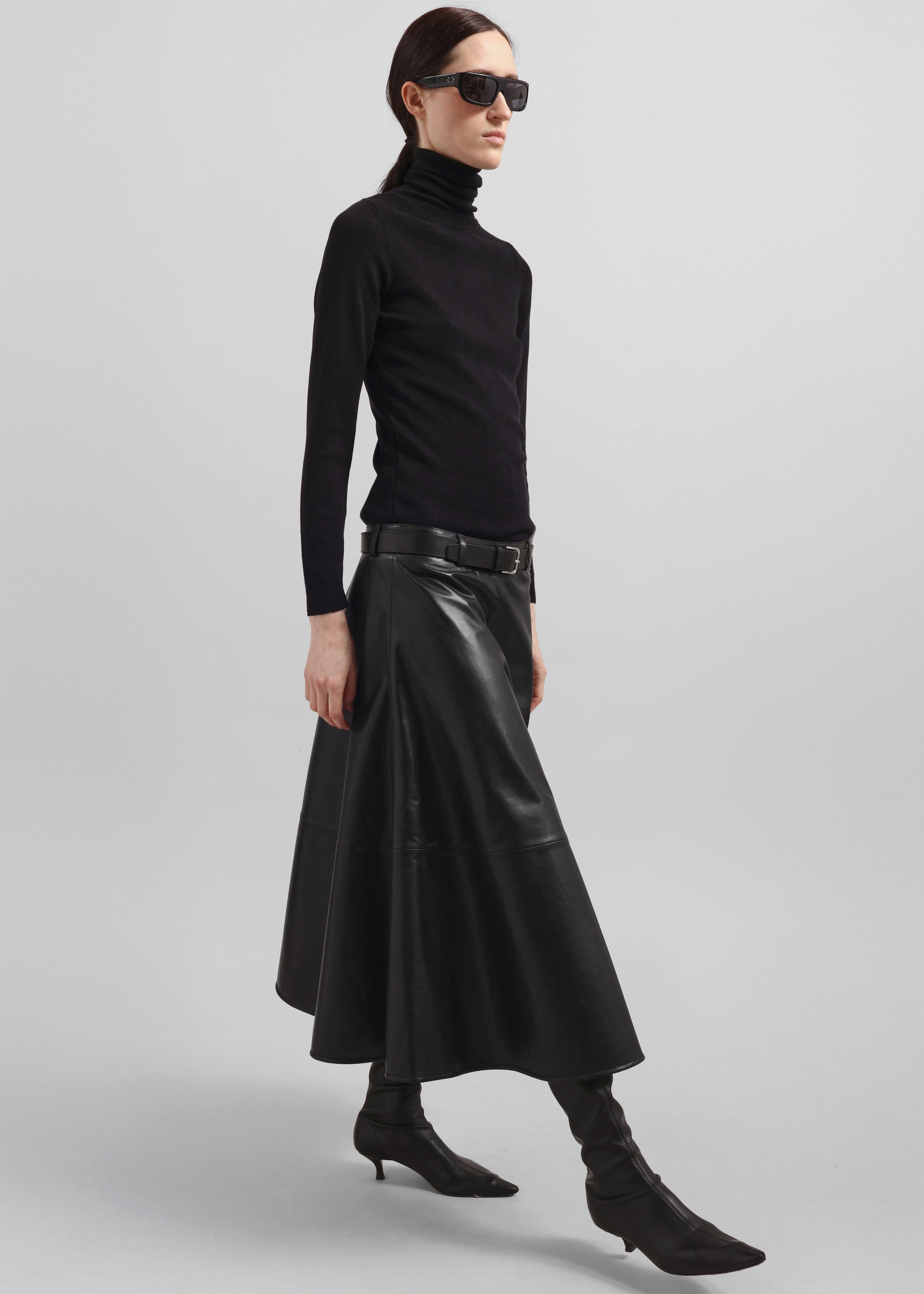 Savil Leather Midi Skirt - Black - 2