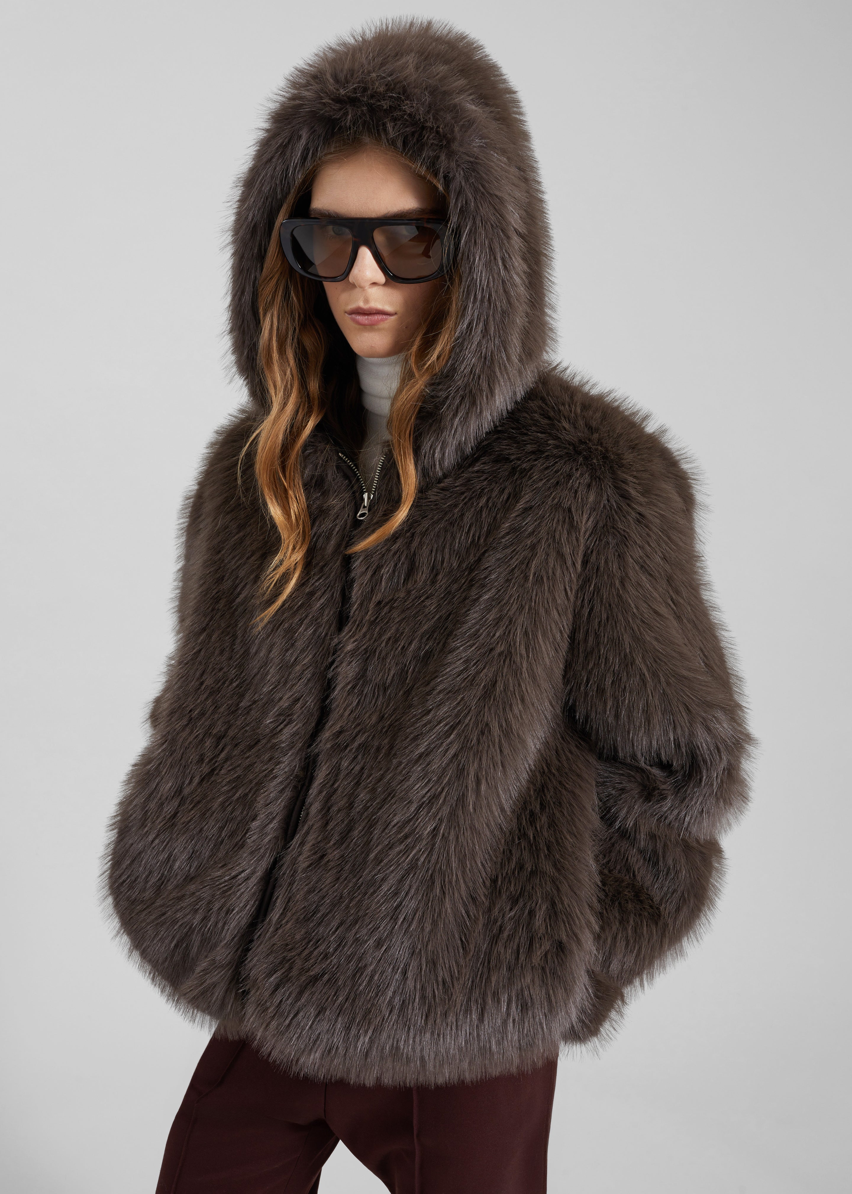 Savoie Faux Fur Hooded Jacket - Brown - 5