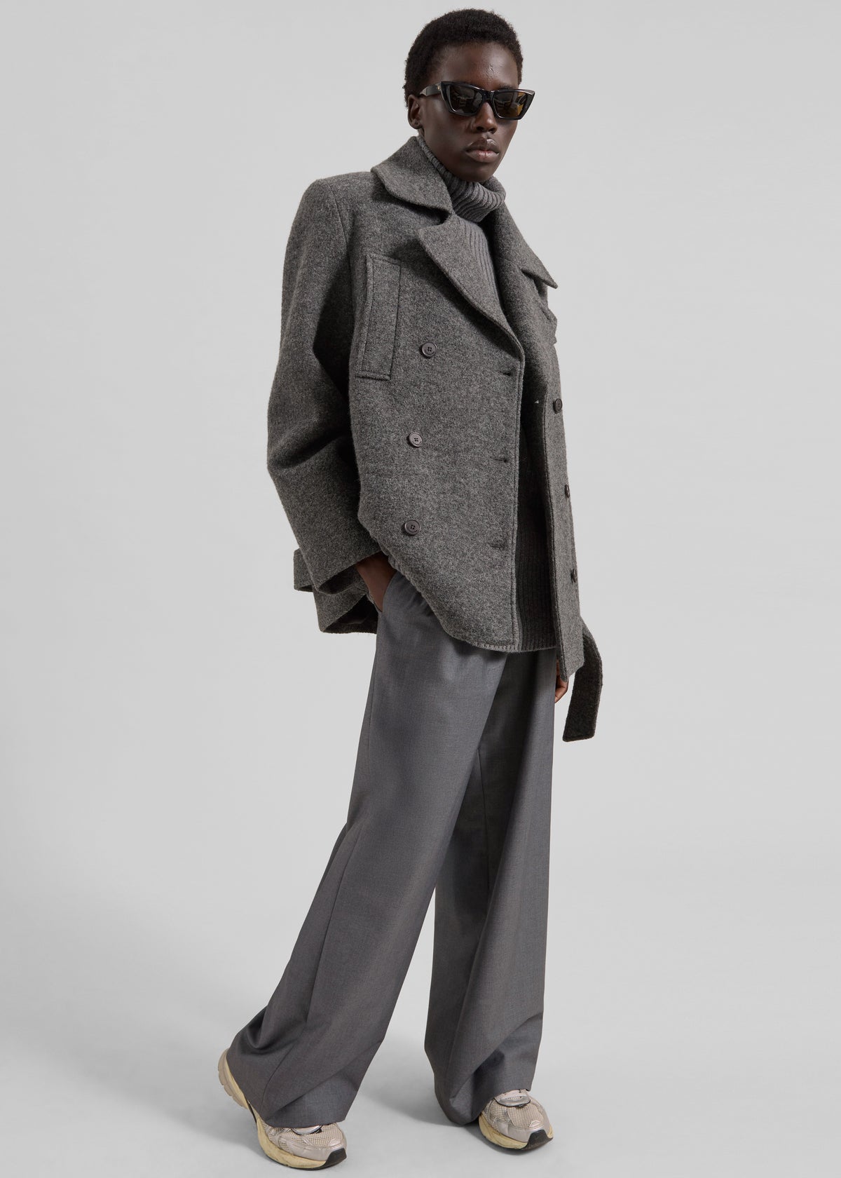 Scothern Brushed Wool Peacoat - Grey Melange - 9