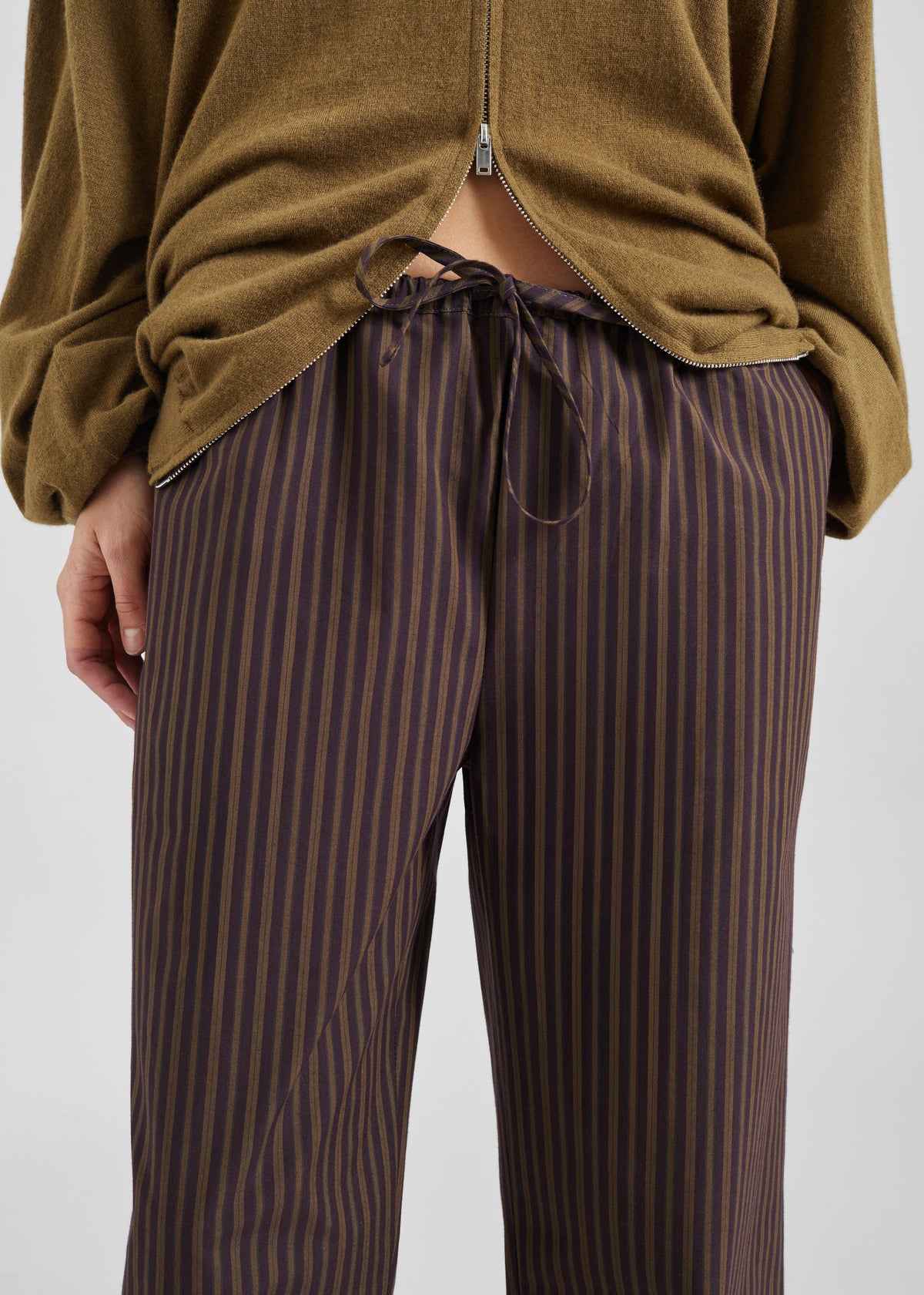 Seia Cotton Drawstring Pants - Burgundy Stripe - 5