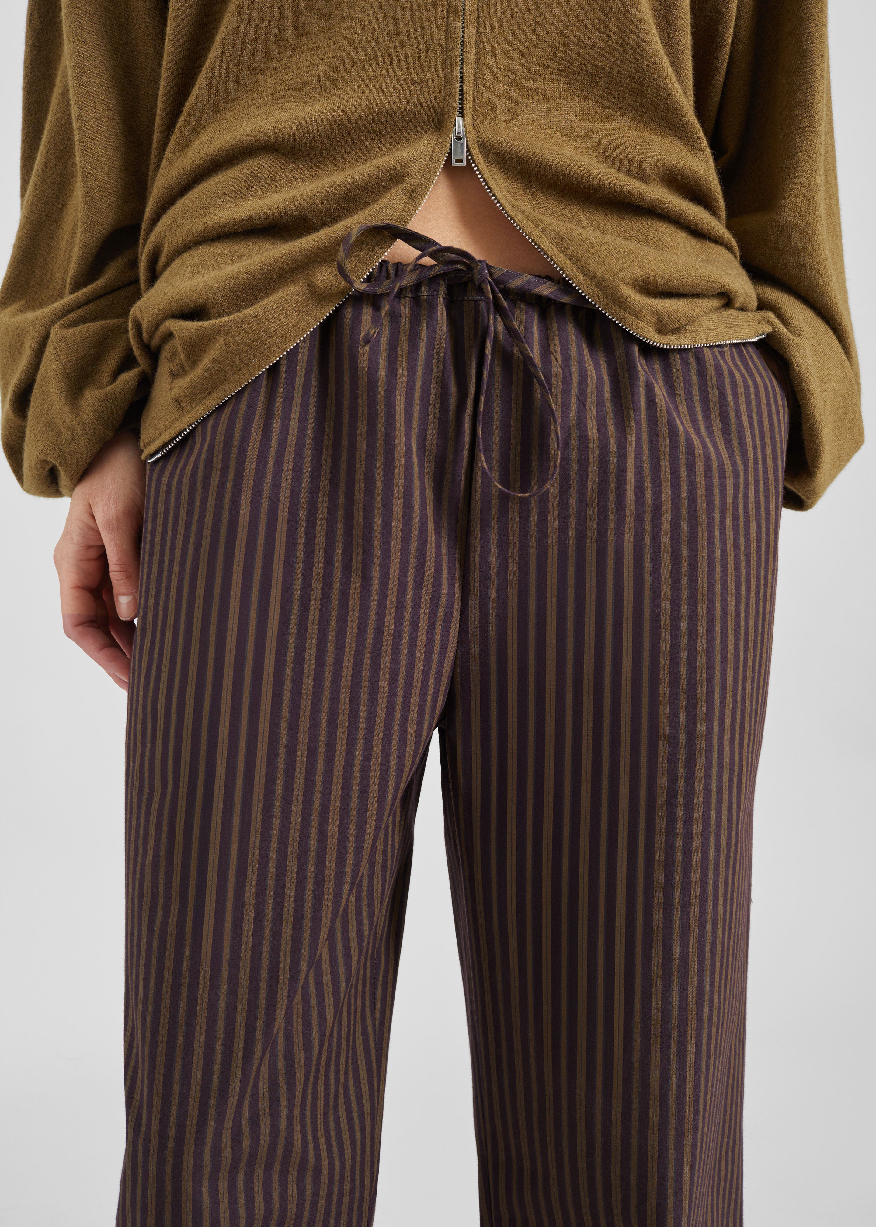 Seia Cotton Drawstring Pants - Burgundy Stripe - 5