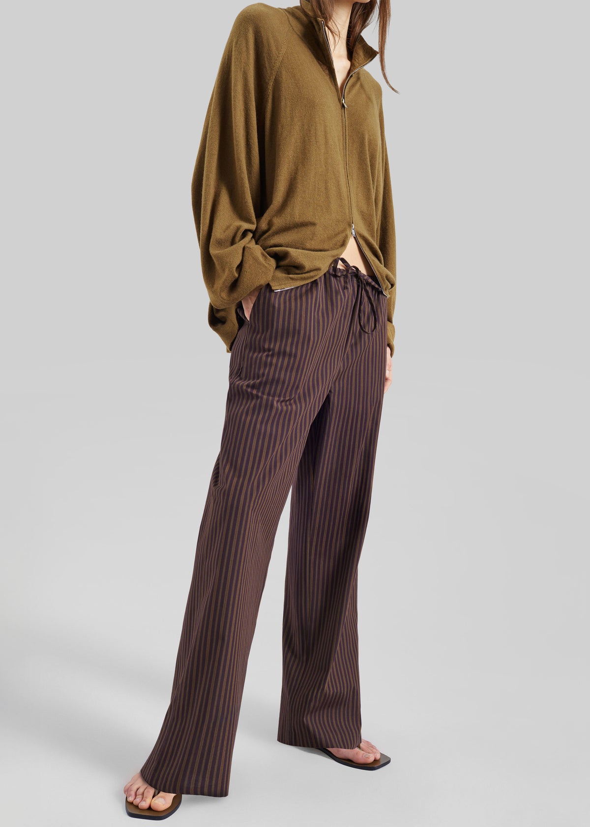 Seia Cotton Drawstring Pants - Burgundy Stripe - 6