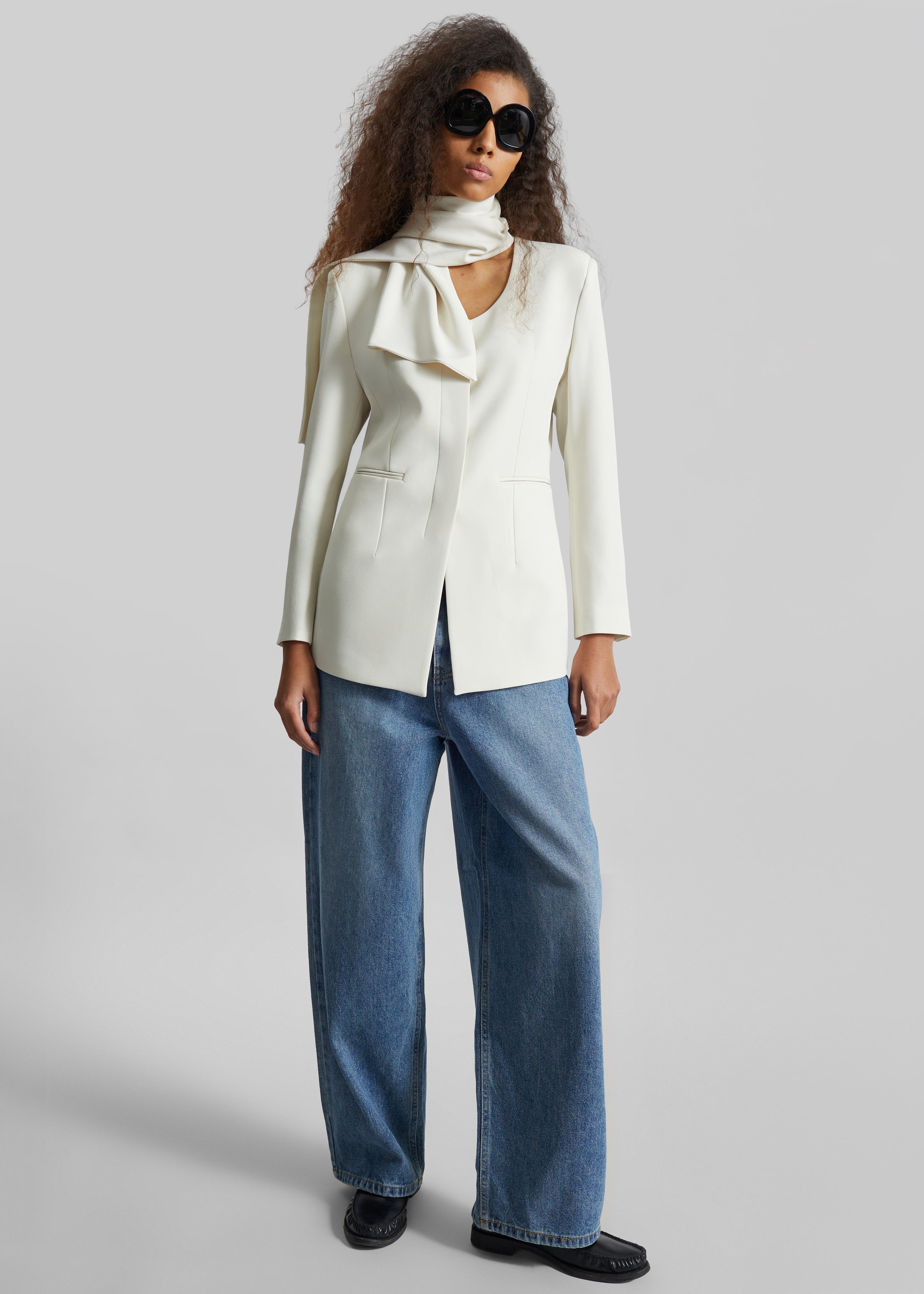 Seika Scarf Blazer - Ivory - 5