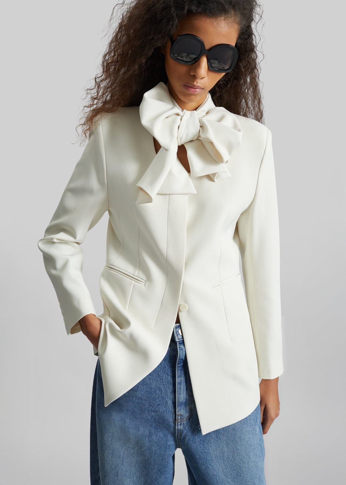 Seika Scarf Blazer - Ivory - 3