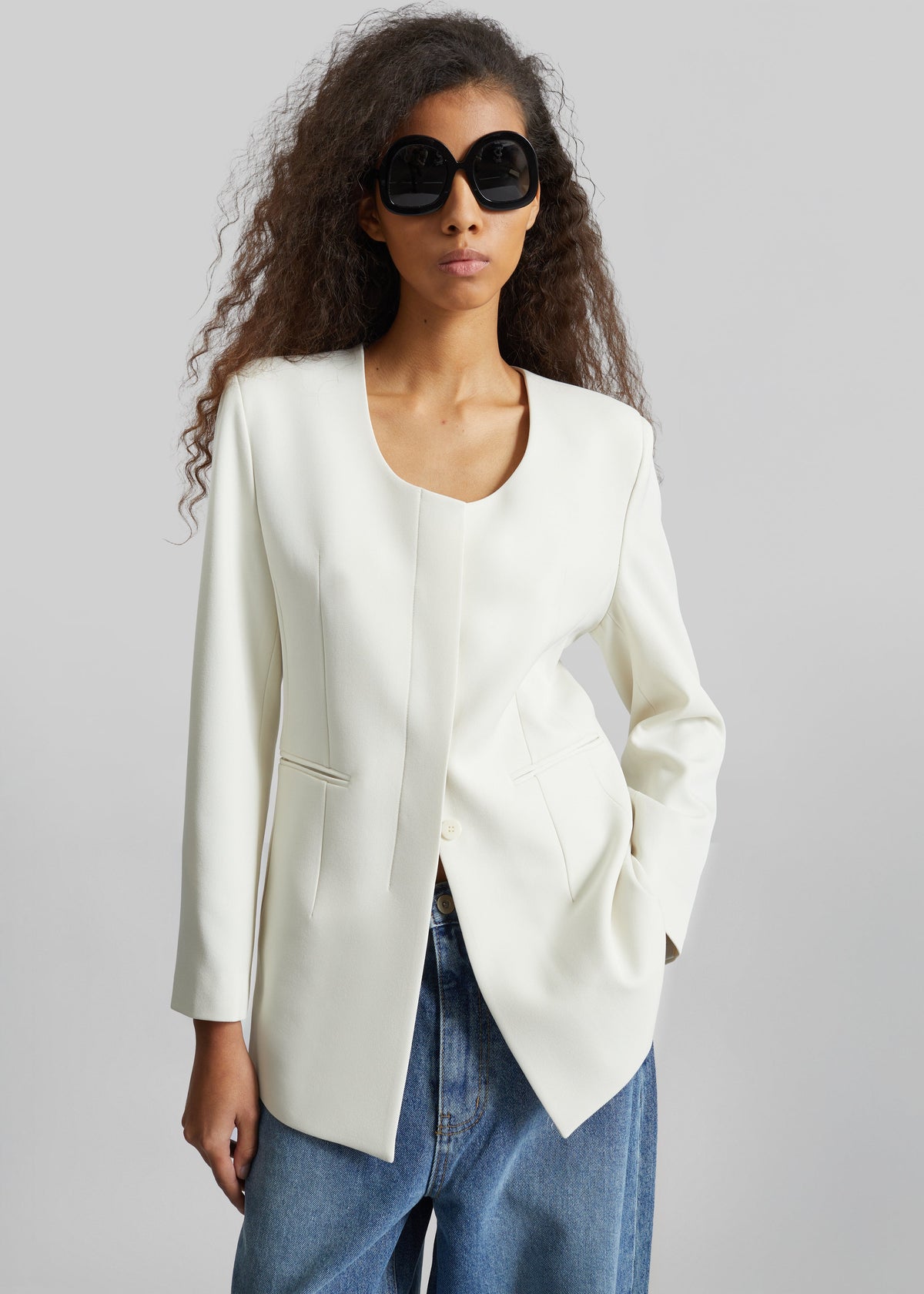 Seika Scarf Blazer - Ivory - 4