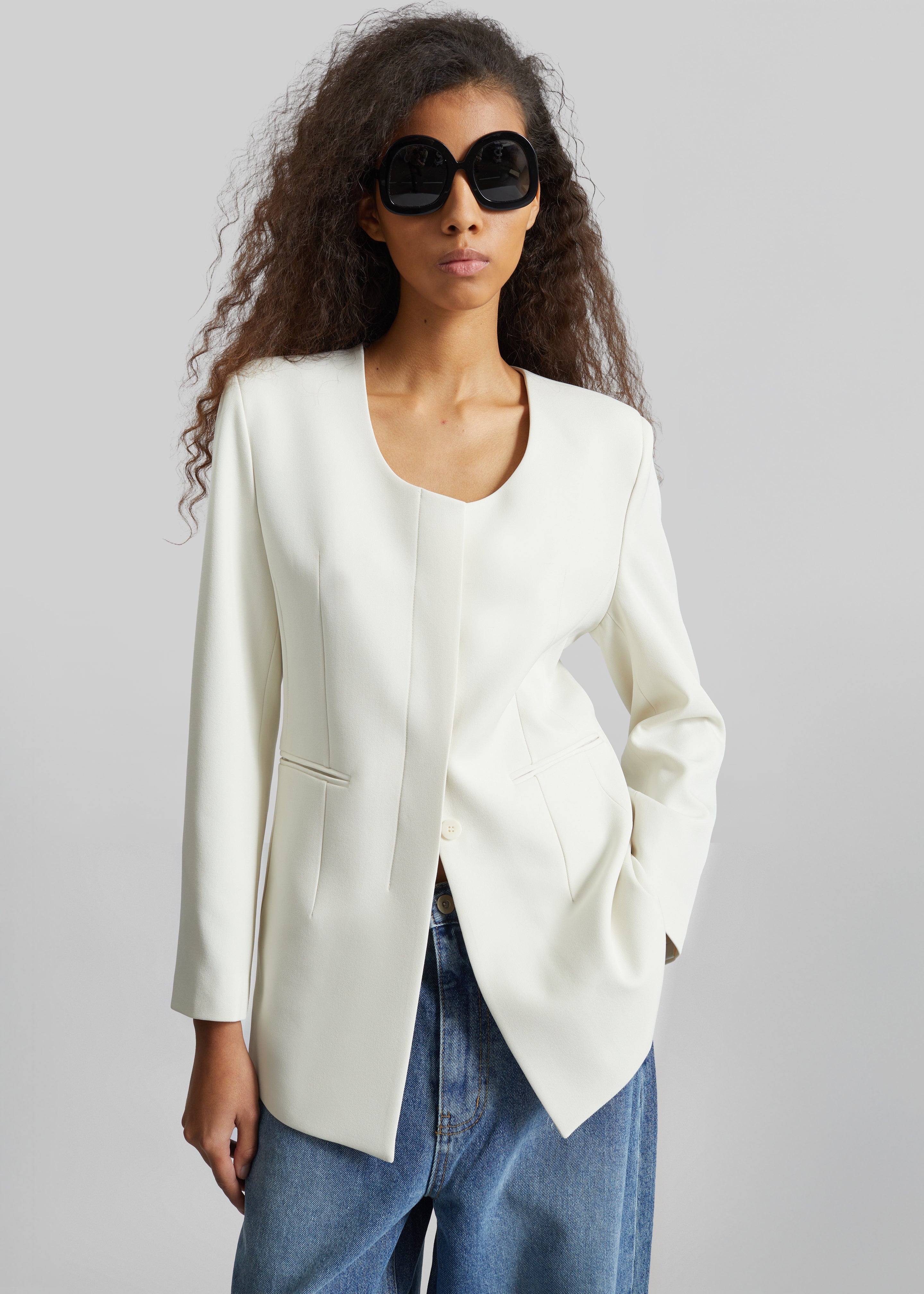 Seika Scarf Blazer - Ivory - 4