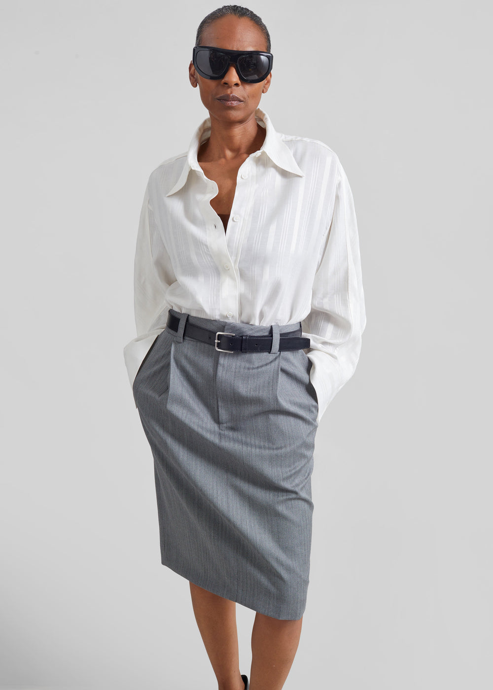 Selin Back Vent Shirt - White - 1