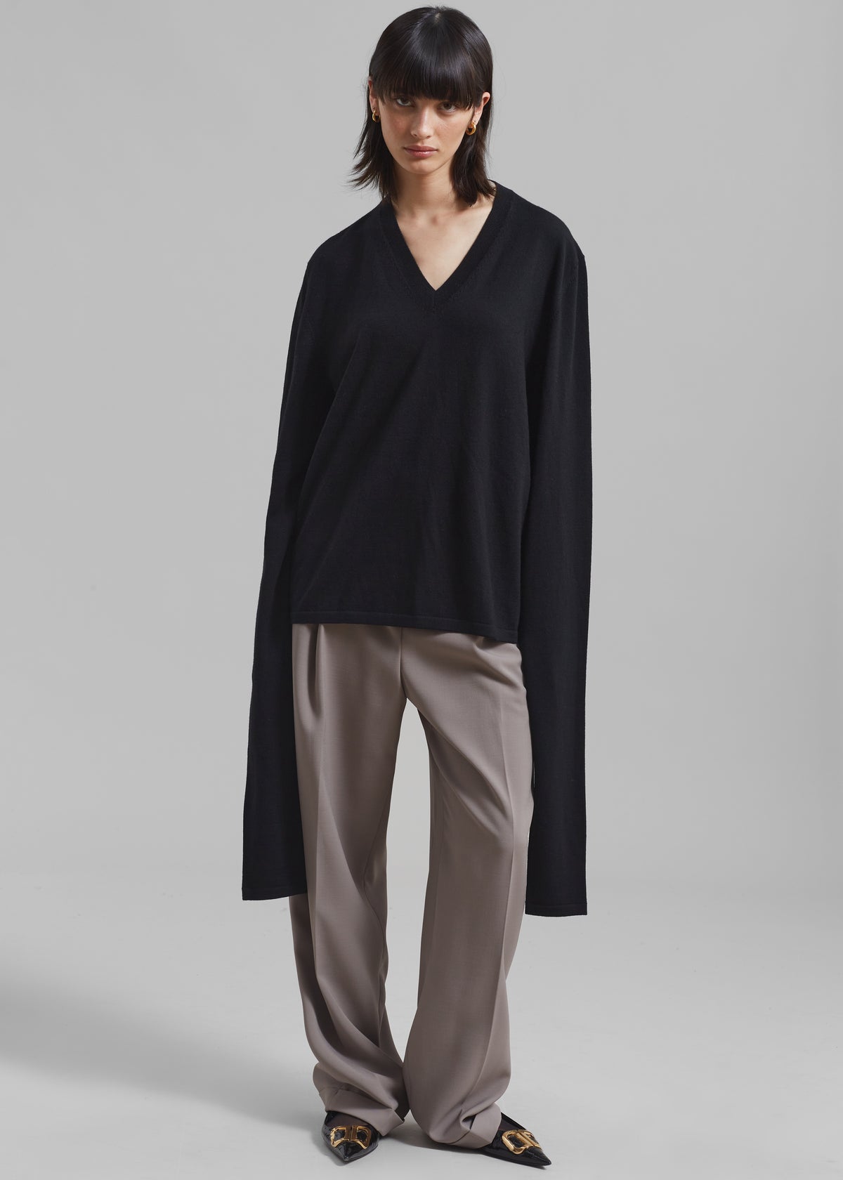 Selma Extra Long Sleeve Merino Wool Pullover - Black - 2