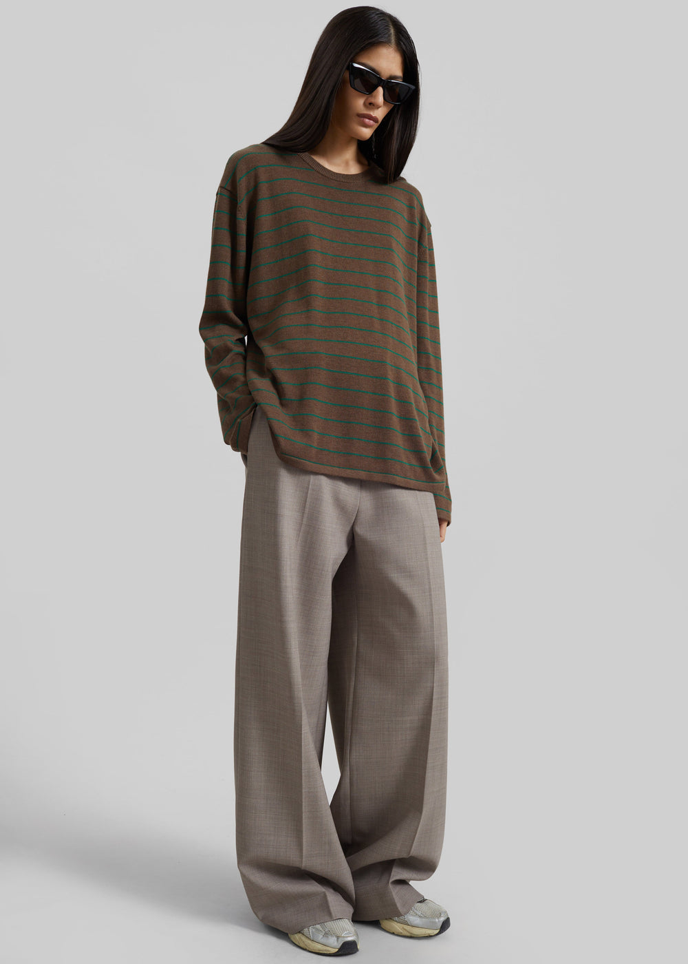 Sena Knit Pullover - Brown/Green Stripe - 1