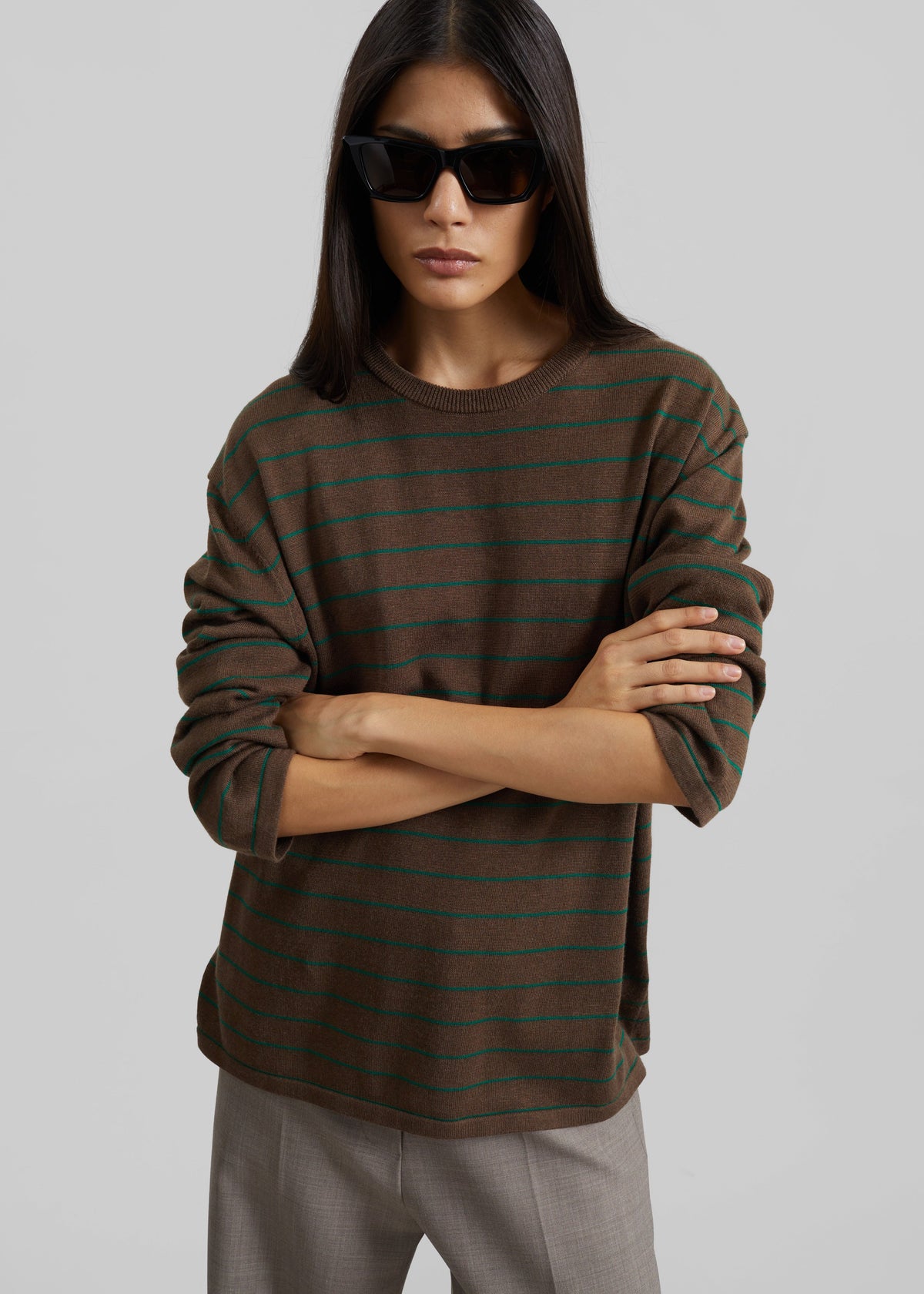Sena Knit Pullover - Brown/Green Stripe - 4