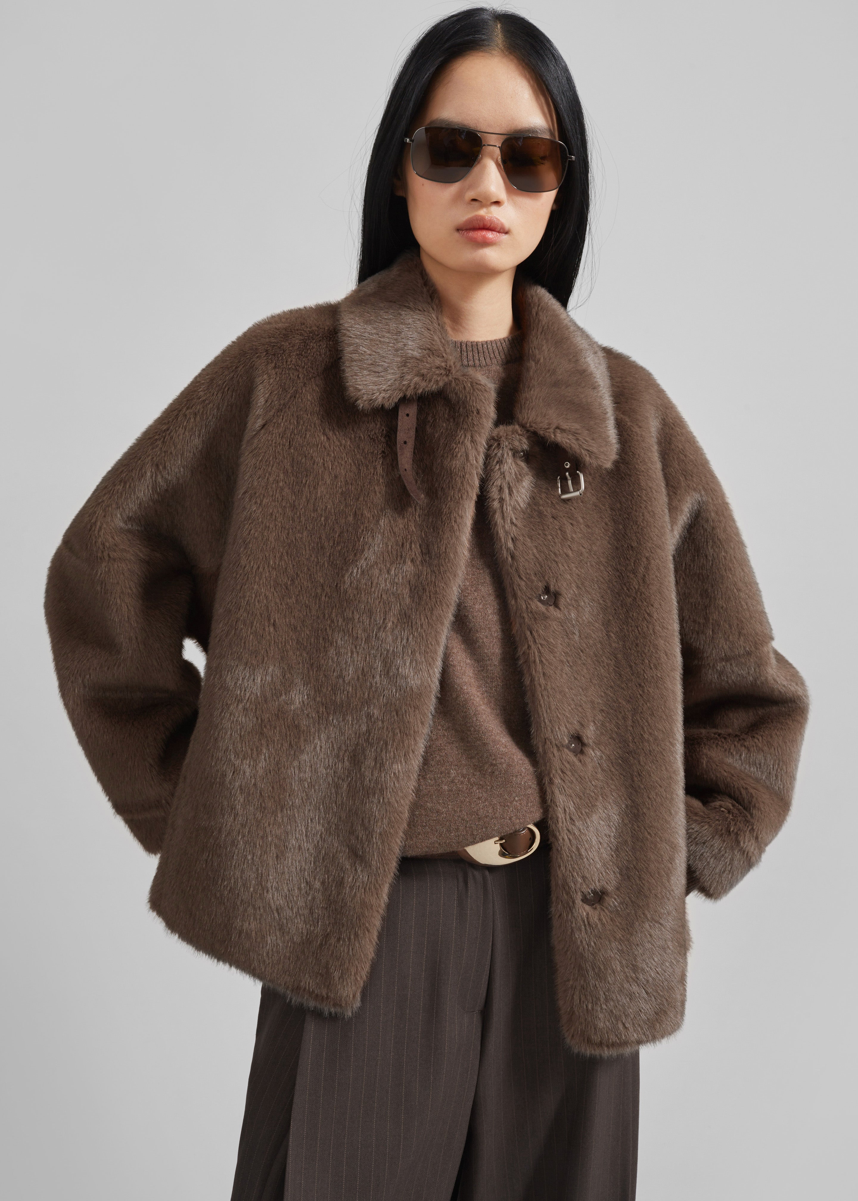 Senja Faux Fur Jacket - Brown - 3