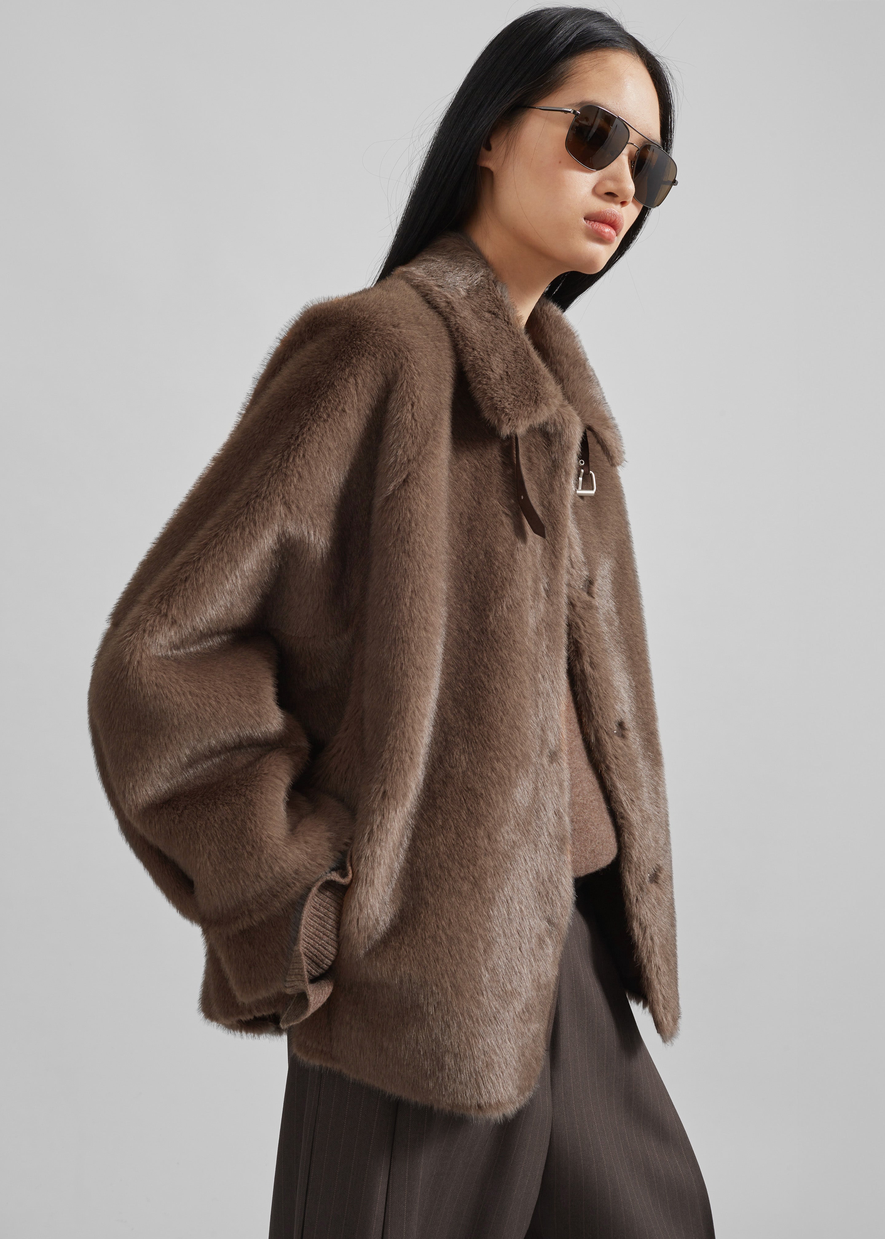 Senja Faux Fur Jacket - Brown - 1