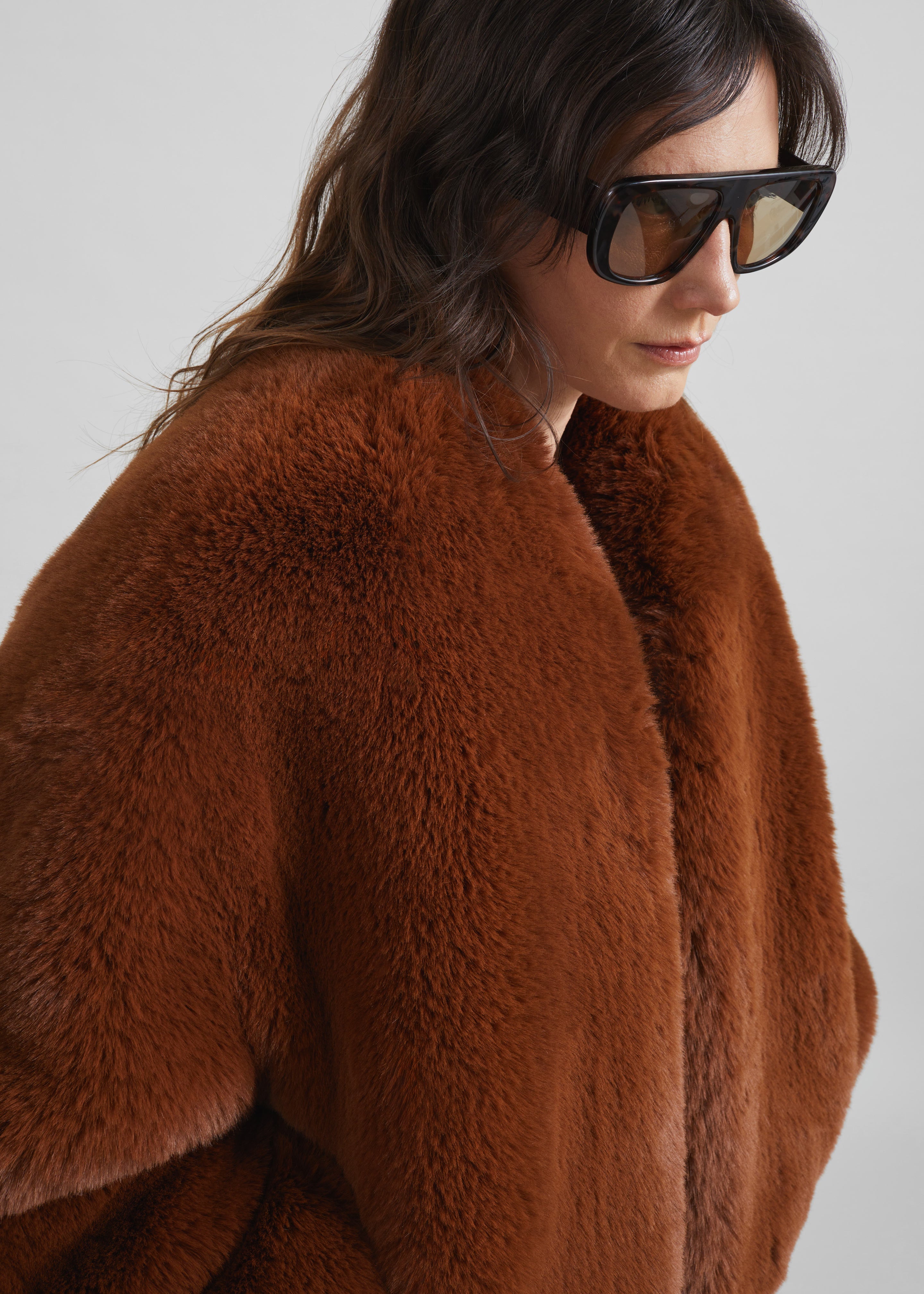 Senna Faux Fur Collarless Jacket - Bronze - 3