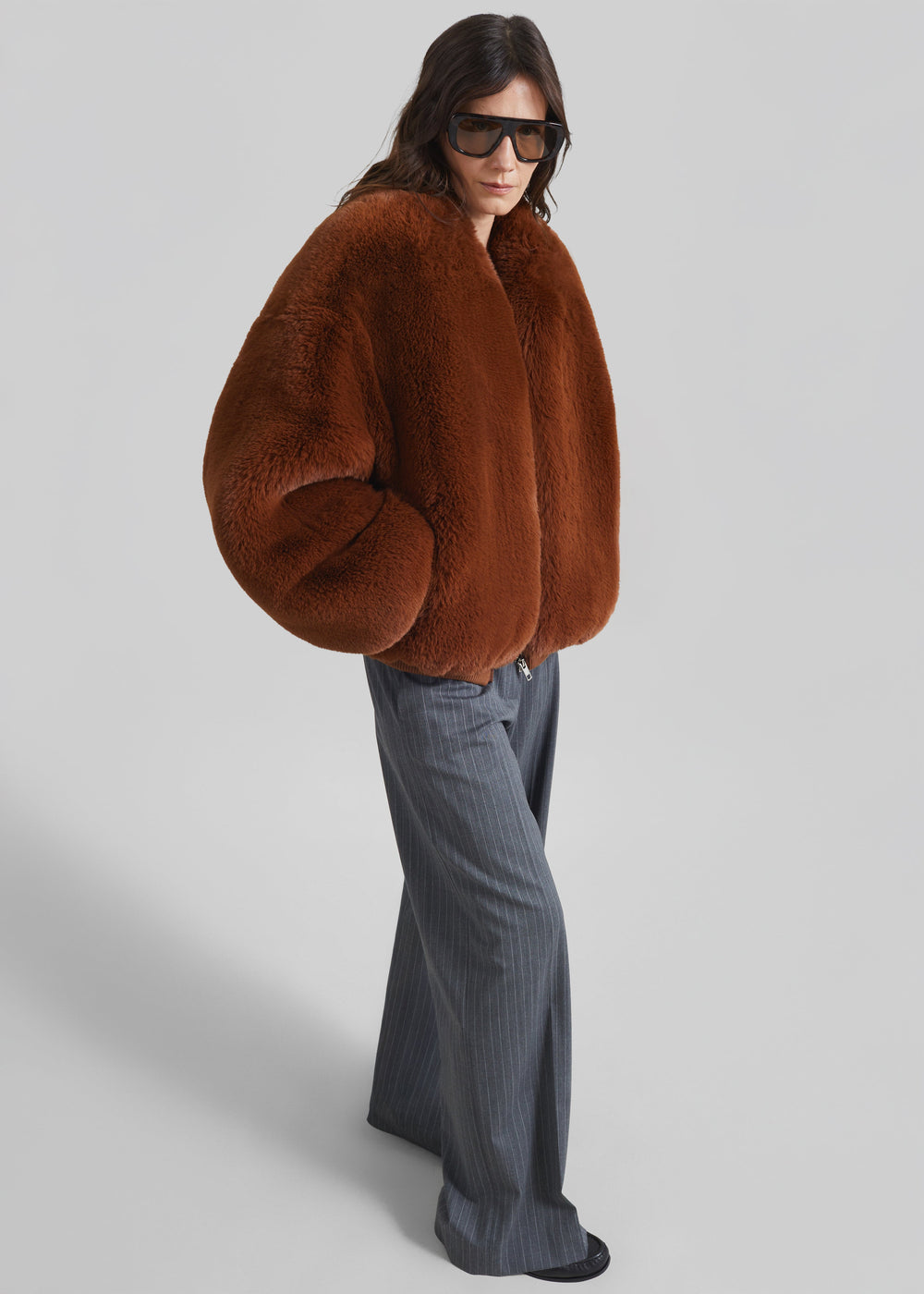 Senna Faux Fur Collarless Jacket - Bronze - 1
