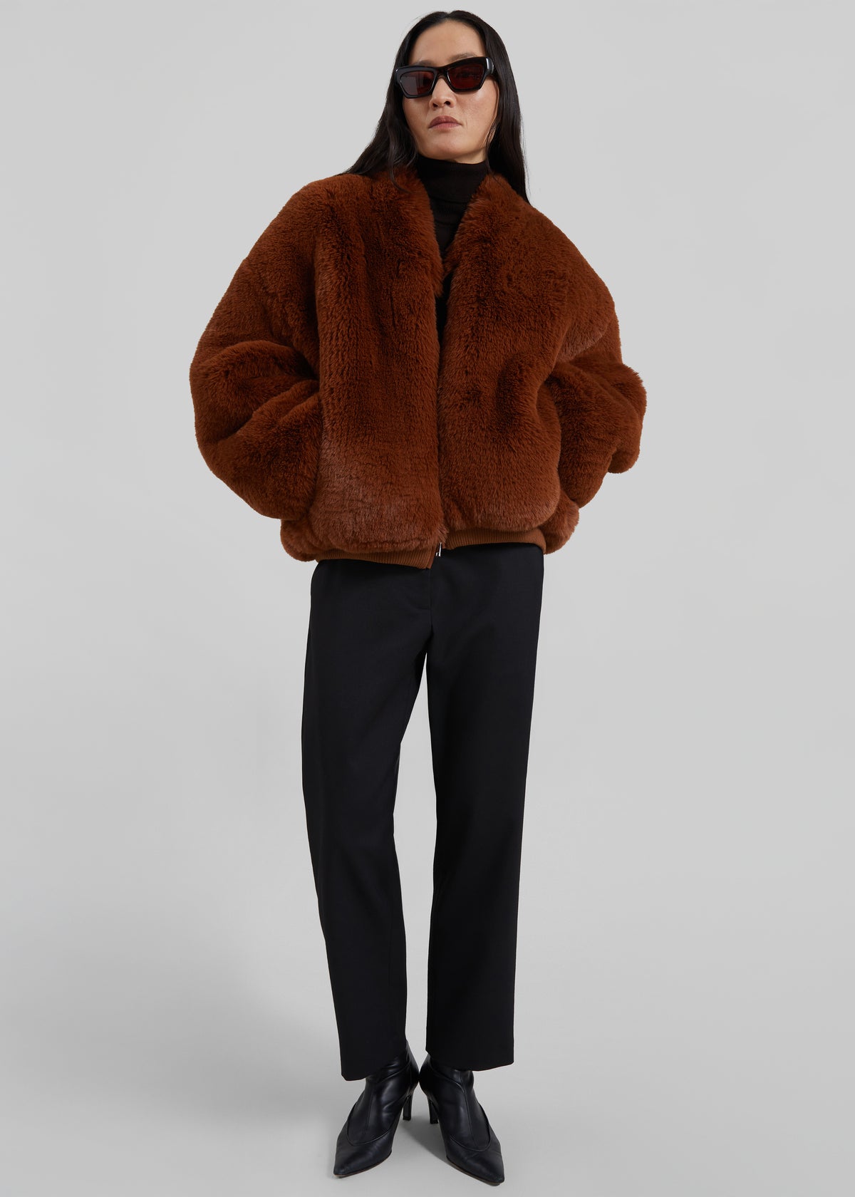 Senna Faux Fur Collarless Jacket - Bronze