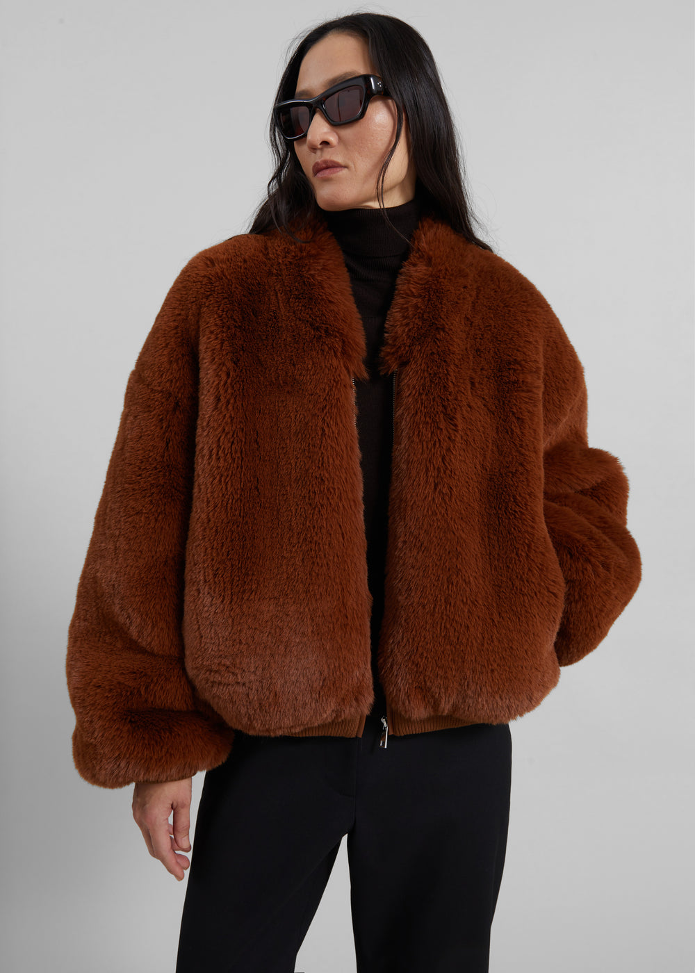Senna Faux Fur Collarless Jacket - Bronze