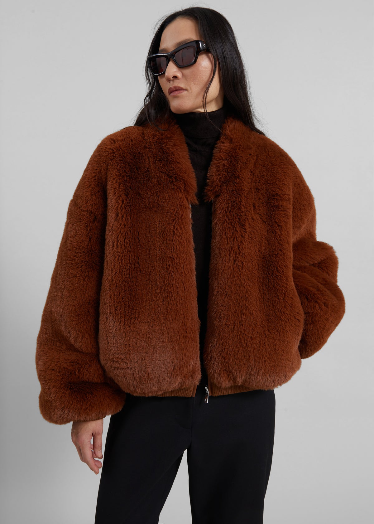 Senna Faux Fur Collarless Jacket - Bronze