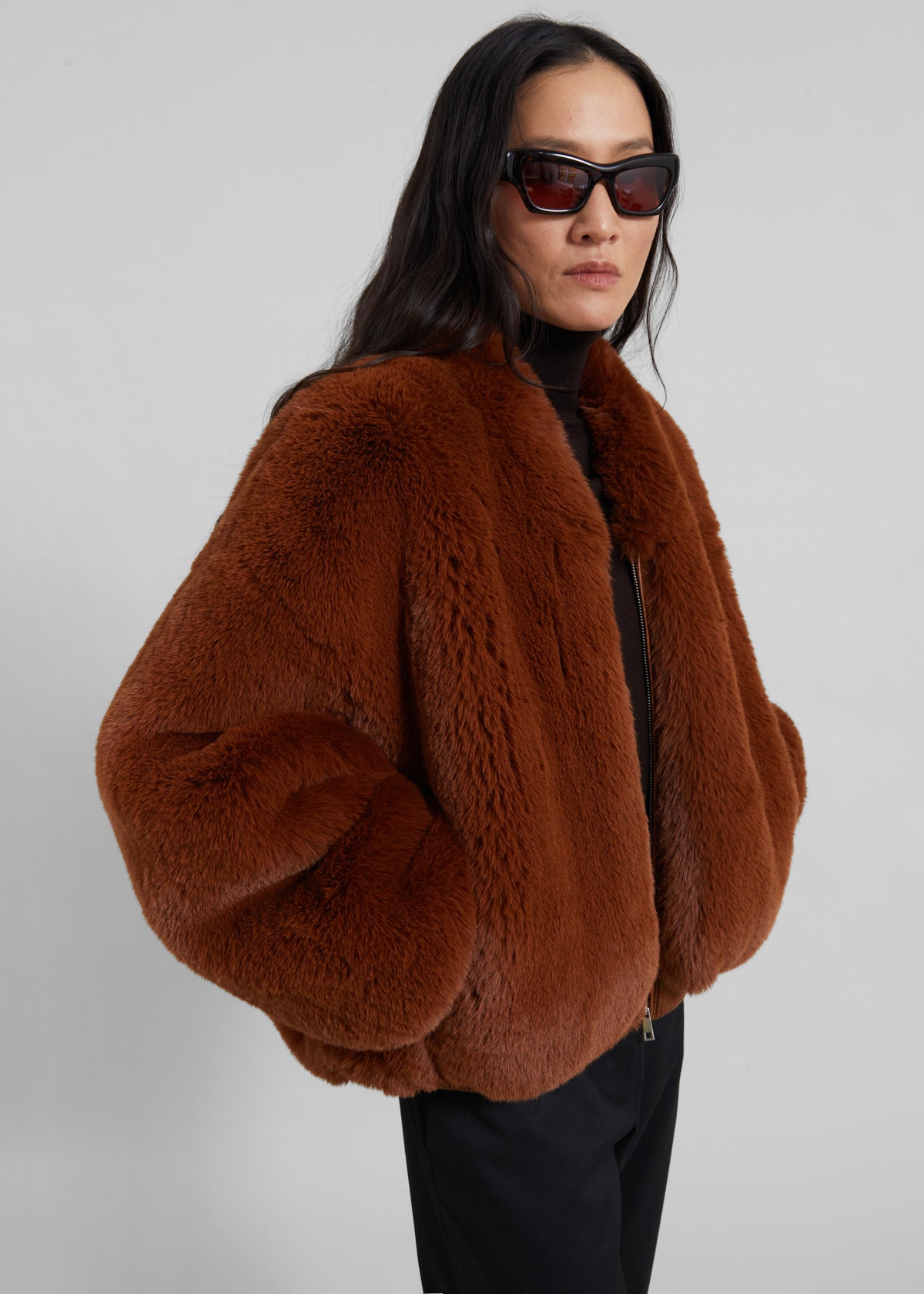 Senna Faux Fur Collarless Jacket - Bronze